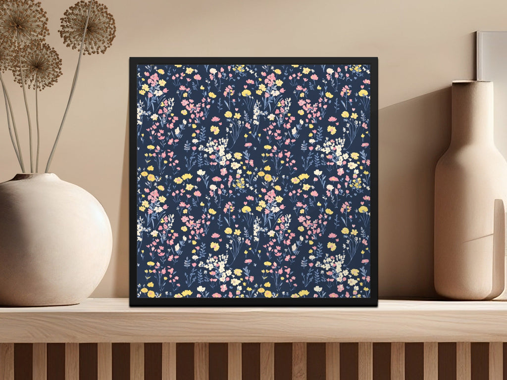 Floral Digital Paper, Seamless Flower Pattern, Navy Pink Yellow, Commercial Use, Printable Fabric, Digital Download, Scrapbook Paper - Moore and Mountain