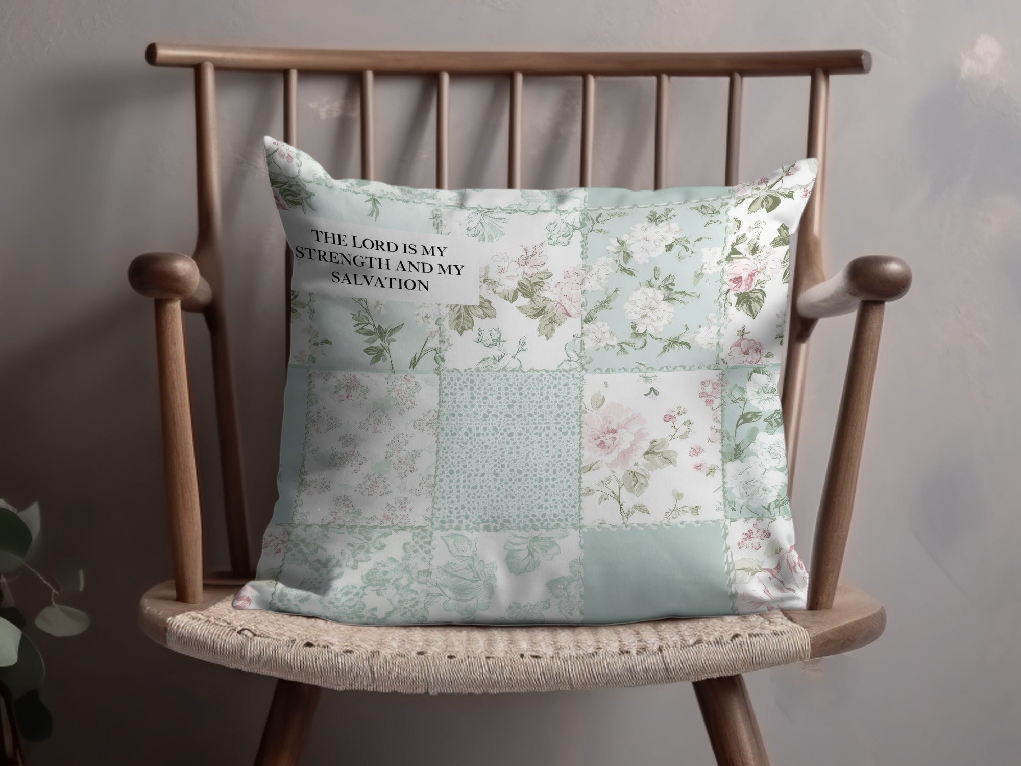 Floral Patchwork Pillow with Inspirational Quote