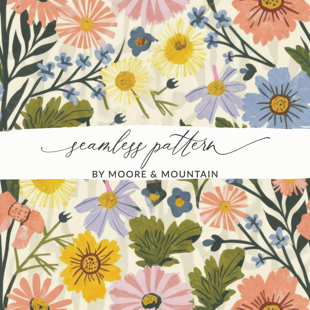 Floral Digital Paper, Seamless Flower Pattern, Spring Digital Paper, Floral Background, Commercial Use Fabric Design, Digital Paper Pack - Moore and Mountain