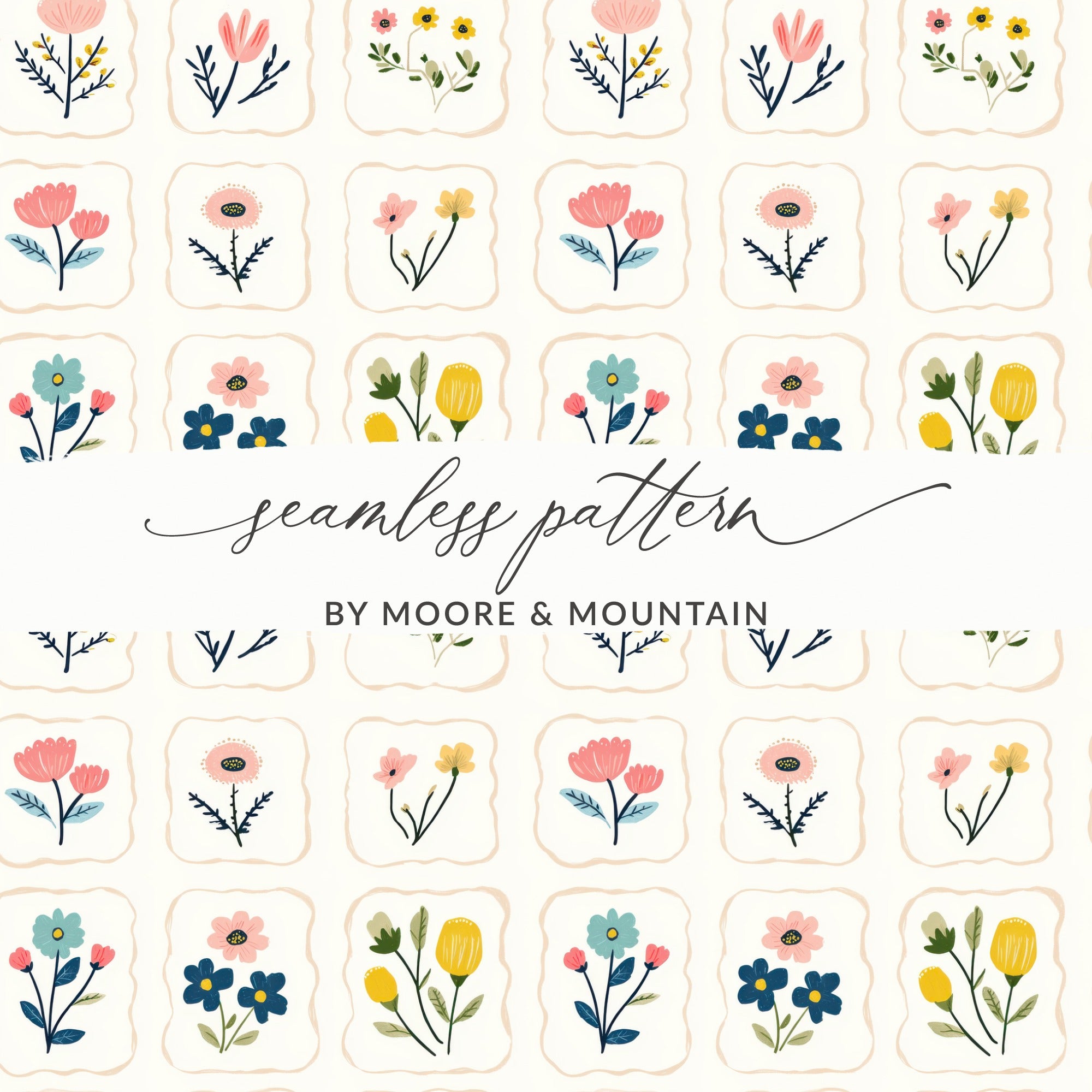 Floral Digital Paper, Seamless Flower Pattern, Watercolor Flower Clipart, Flower Design for Fabric, Flower Digital Backgrounds with small floral squares