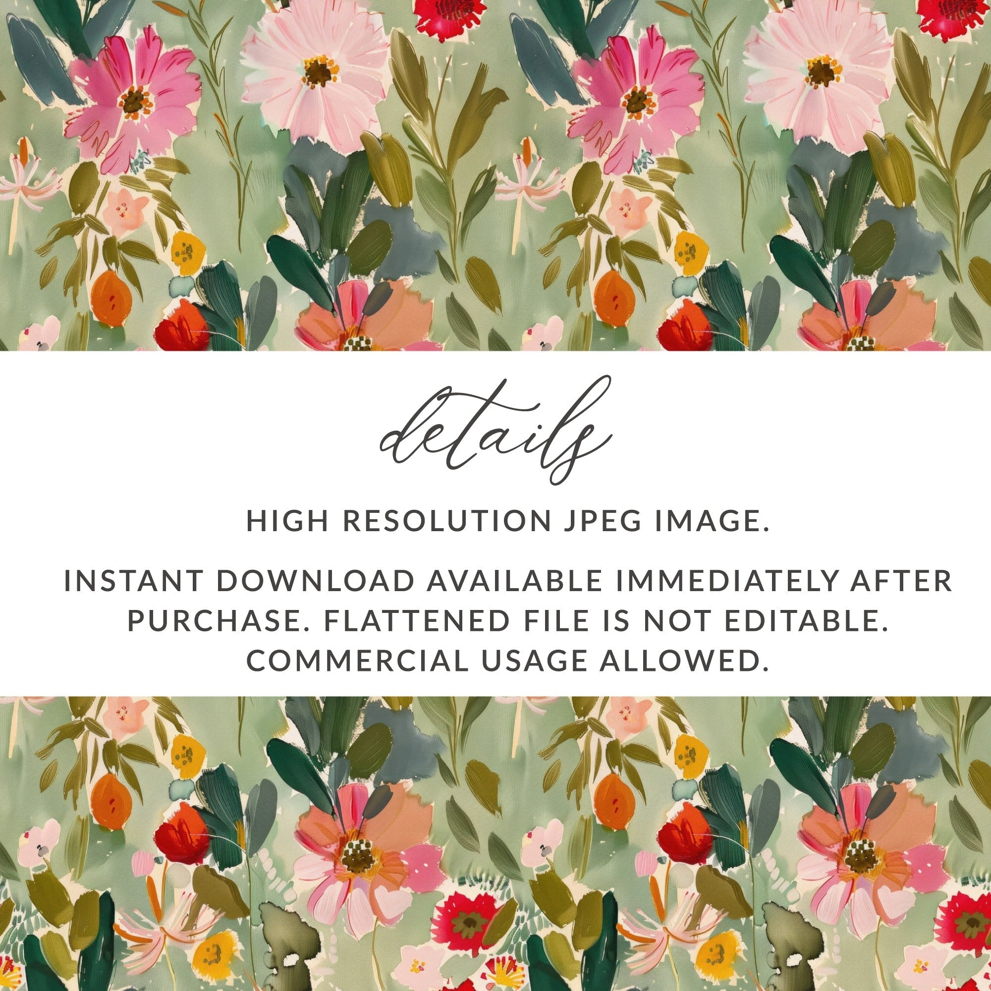 Floral Digital Paper, Seamless Flower Pattern, Watercolor Style Digital Download, Fabric Design, Scrapbooking Paper, Commercial Use Approved - Moore and Mountain