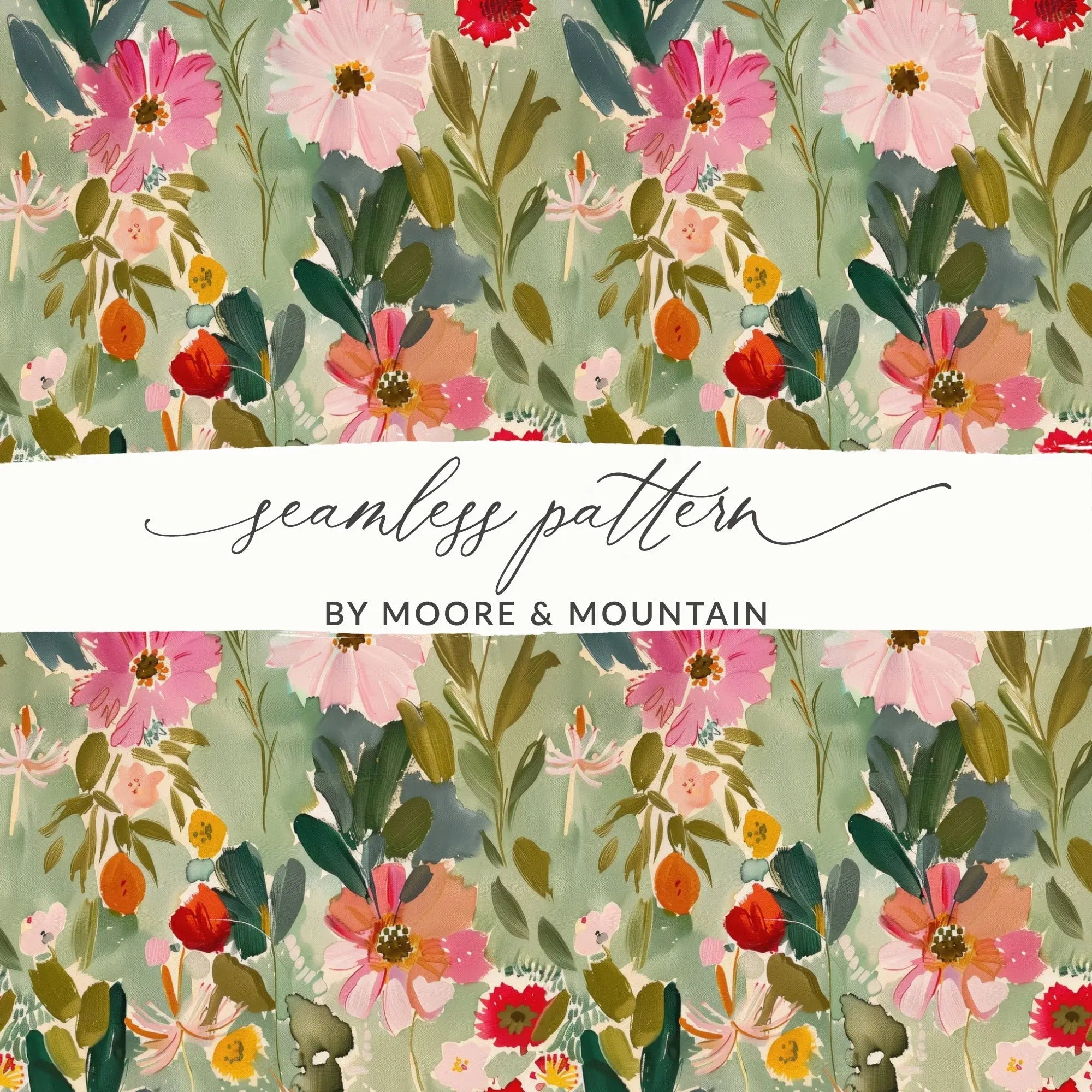 Floral Digital Paper, Seamless Flower Pattern, Watercolor Style Digital Download, Fabric Design, Scrapbooking Paper, Commercial Use Approved - Moore and Mountain