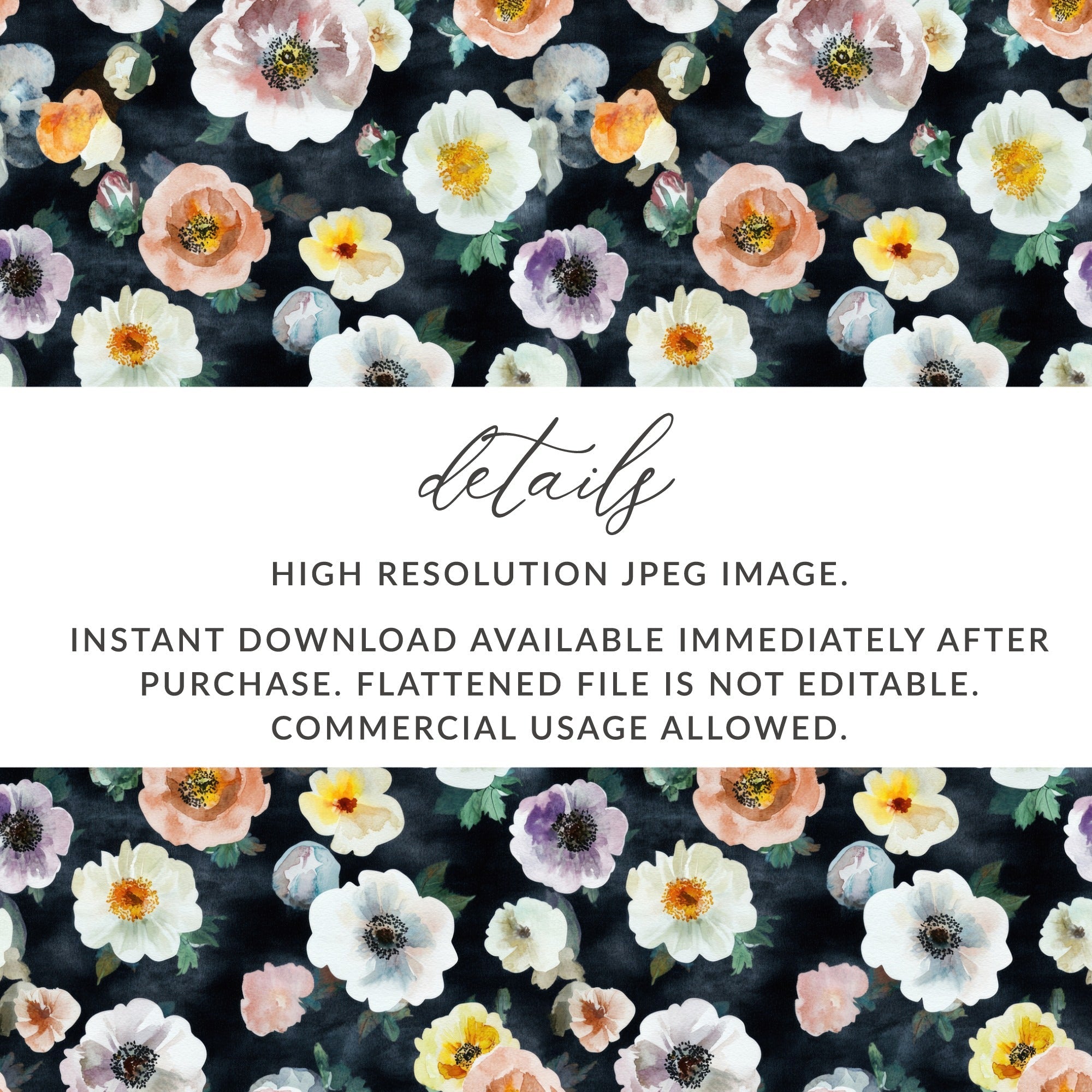 Floral Digital Paper, Seamless Pattern, Anemone Flower Background, Watercolor Flowers, Fabric Design, Scrapbooking Paper, Commercial Use - Moore and Mountain