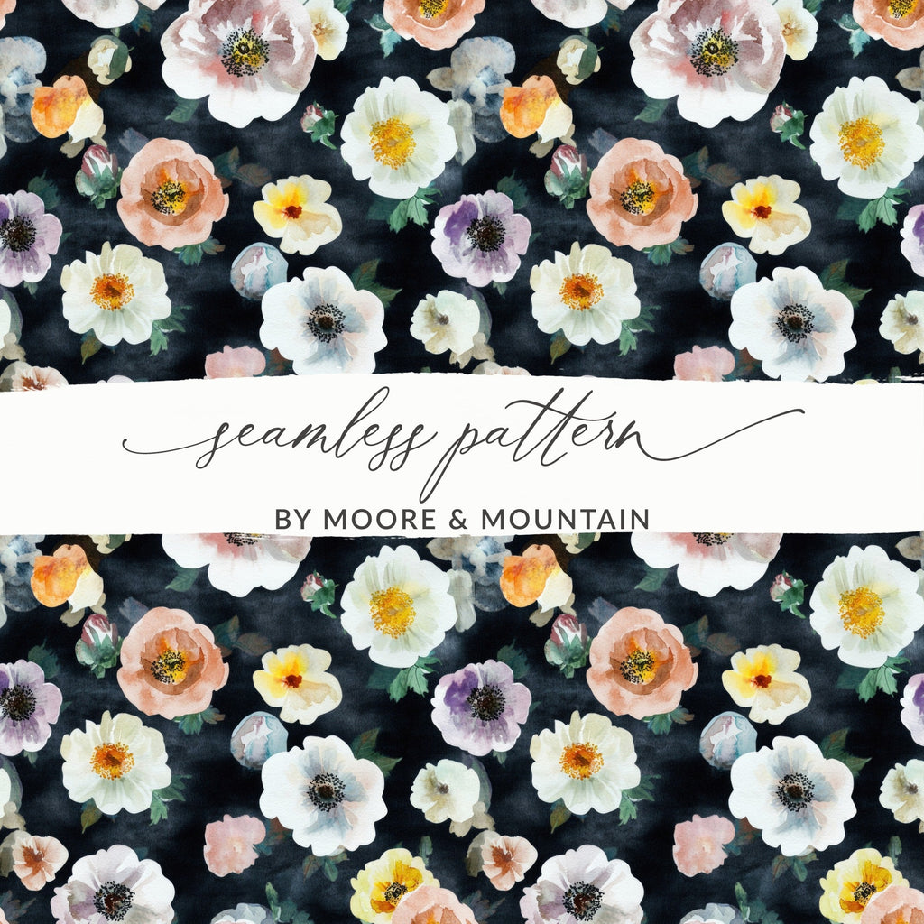 Floral Digital Paper, Seamless Pattern, Anemone Flower Background, Watercolor Flowers, Fabric Design, Scrapbooking Paper, Commercial Use - Moore and Mountain