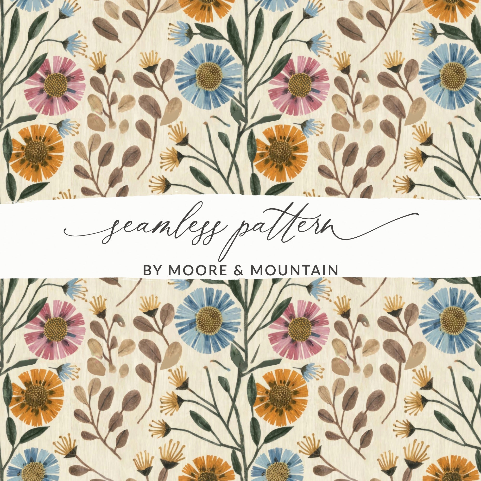 Floral Digital Paper, Seamless Pattern, Colorful Flower Background, Scrapbook Paper, Fabric Design, Boho Botanical, Printable Digital - Moore and Mountain