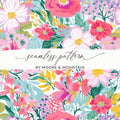 Floral Digital Paper, Seamless Pattern, Flower Designs, Fabric Design, Scrapbook Paper, Pink Flowers, Digital Download, Commercial Use - Moore and Mountain