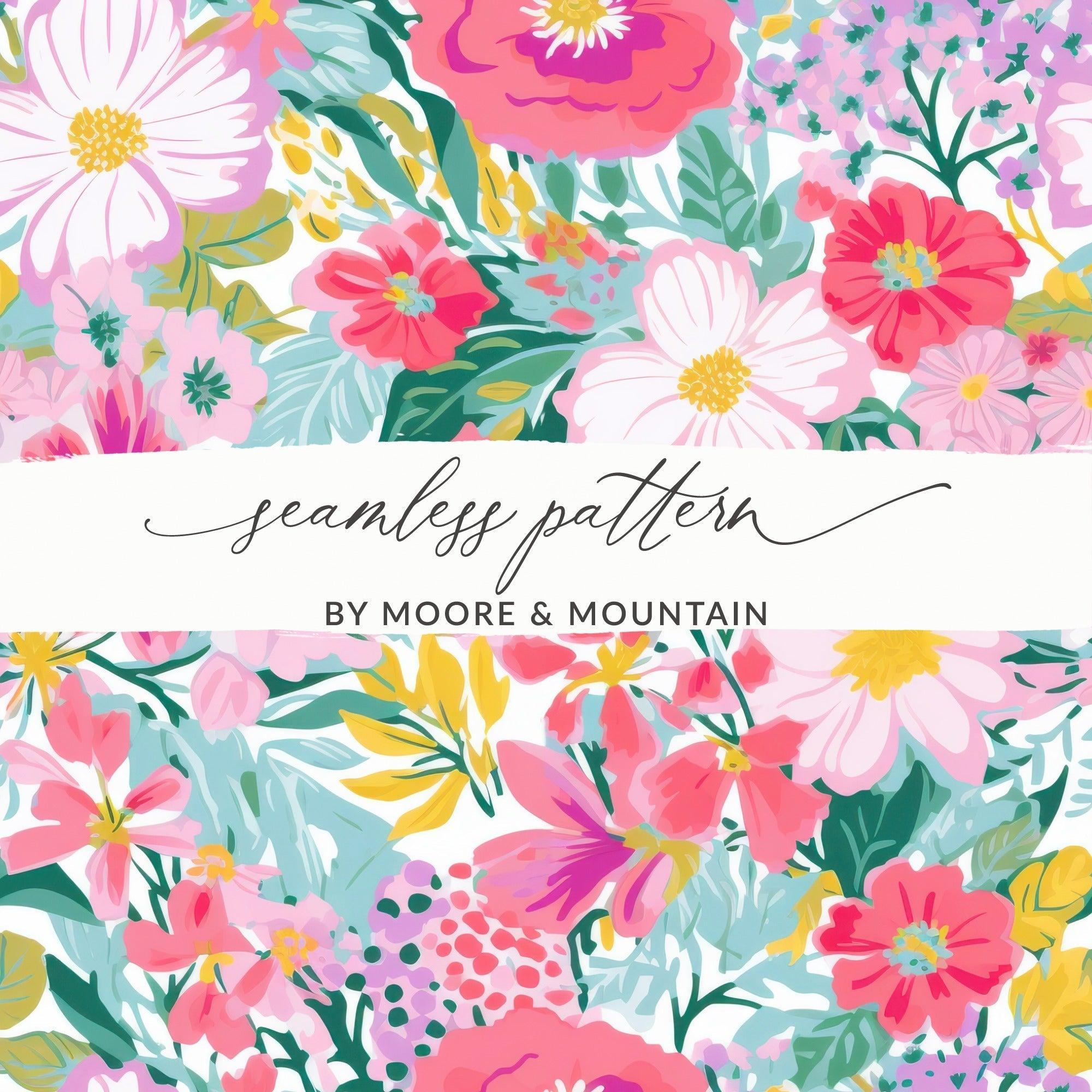 Floral Digital Paper, Seamless Pattern, Flower Designs, Fabric Design, Scrapbook Paper, Pink Flowers, Digital Download, Commercial Use - Moore and Mountain