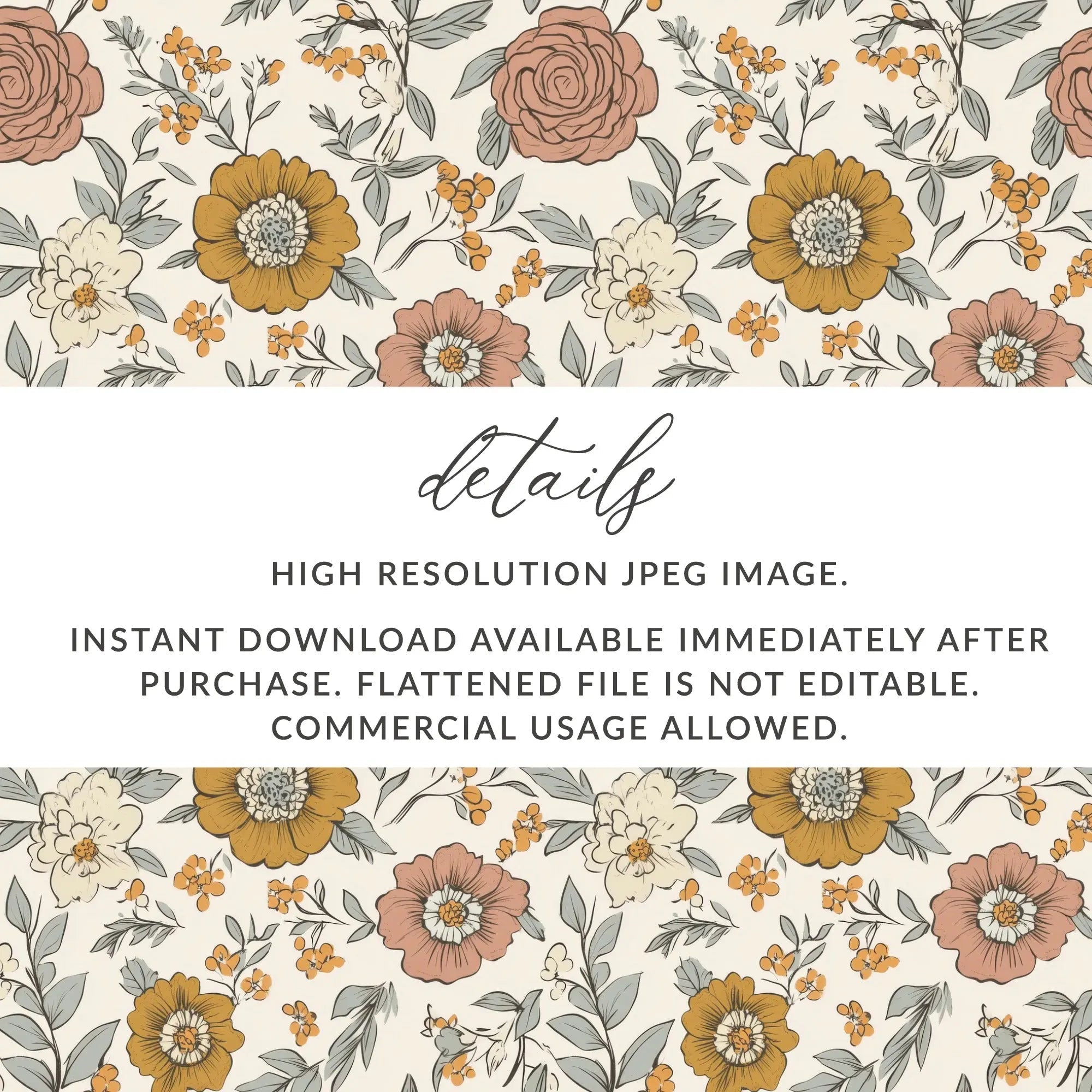 Floral Digital Paper, Seamless Pattern, Flower Digital Download, Commercial Use, JPEG, Roses, Boho Flowers, Print on Demand, Wallpaper - Moore and Mountain