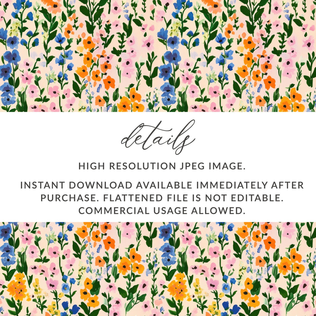 Floral Digital Paper, Seamless Pattern, Flower Illustration, Watercolor Style, Digital Download, Scrapbook Paper, Fabric Design - Moore and Mountain