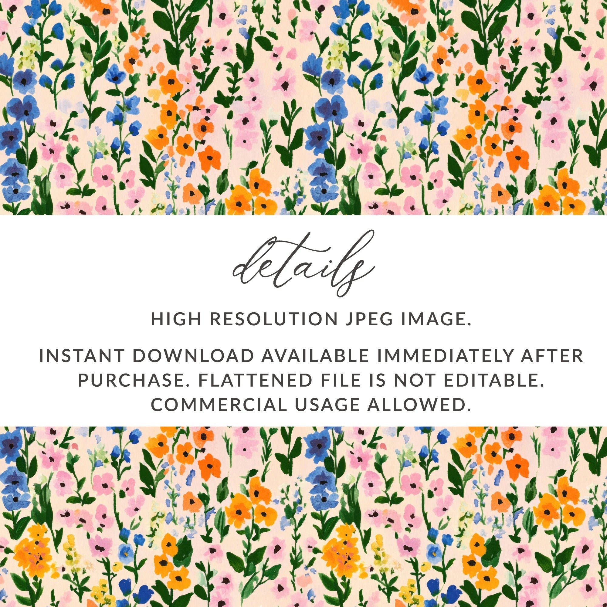 Floral Digital Paper, Seamless Pattern, Flower Illustration, Watercolor Style, Digital Download, Scrapbook Paper, Fabric Design - Moore and Mountain