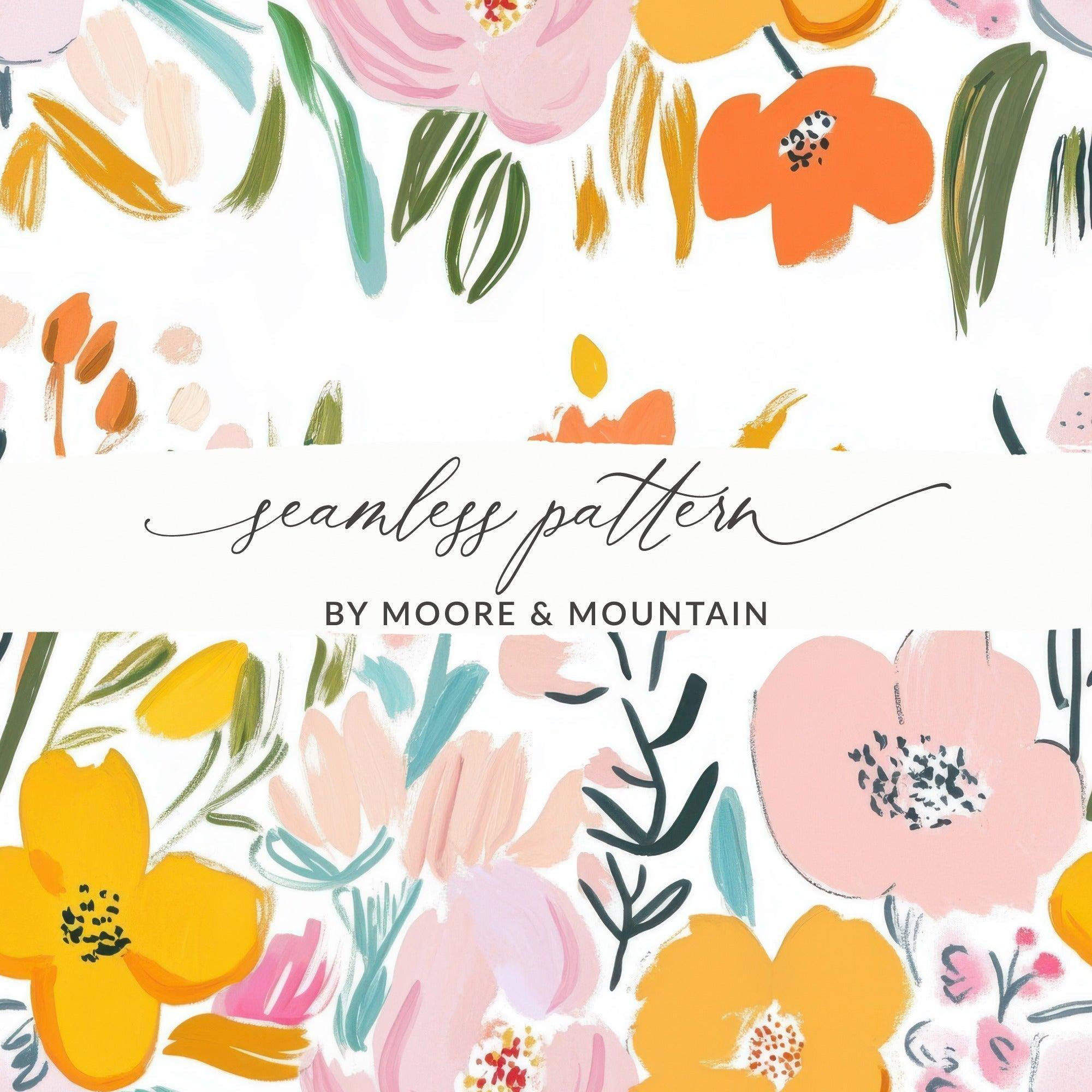 Floral Digital Paper, Seamless Pattern, Pink Orange Flowers, Printable Paper Pack, Commercial Use, Scrapbook Paper, Digital Download - Moore and Mountain
