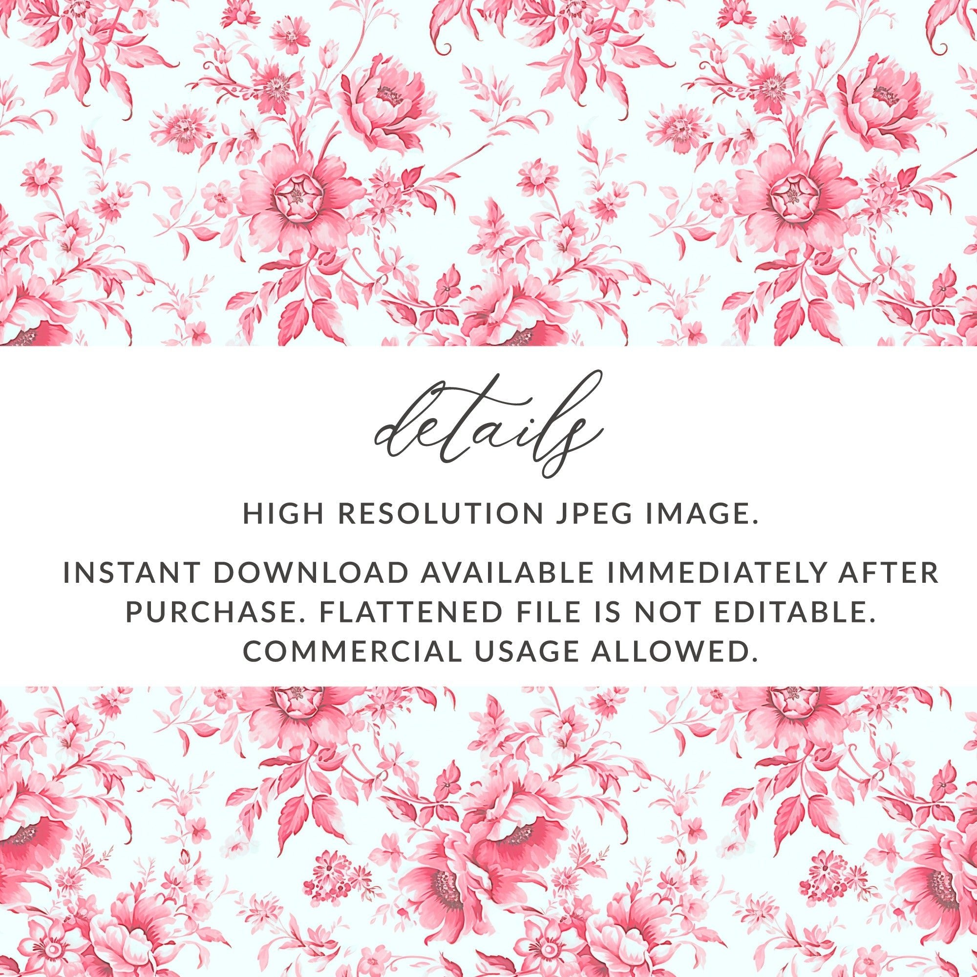 Floral Digital Paper, Seamless Pink Flower Pattern, 2 Scale JPEG Files, Fabric Design, Scrapbooking Paper, Vintage Flower Art, Digital - Moore and Mountain