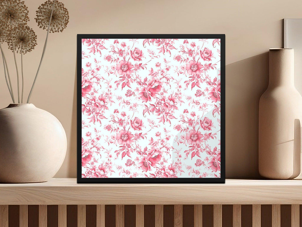 Floral Digital Paper, Seamless Pink Flower Pattern, 2 Scale JPEG Files, Fabric Design, Scrapbooking Paper, Vintage Flower Art, Digital - Moore and Mountain