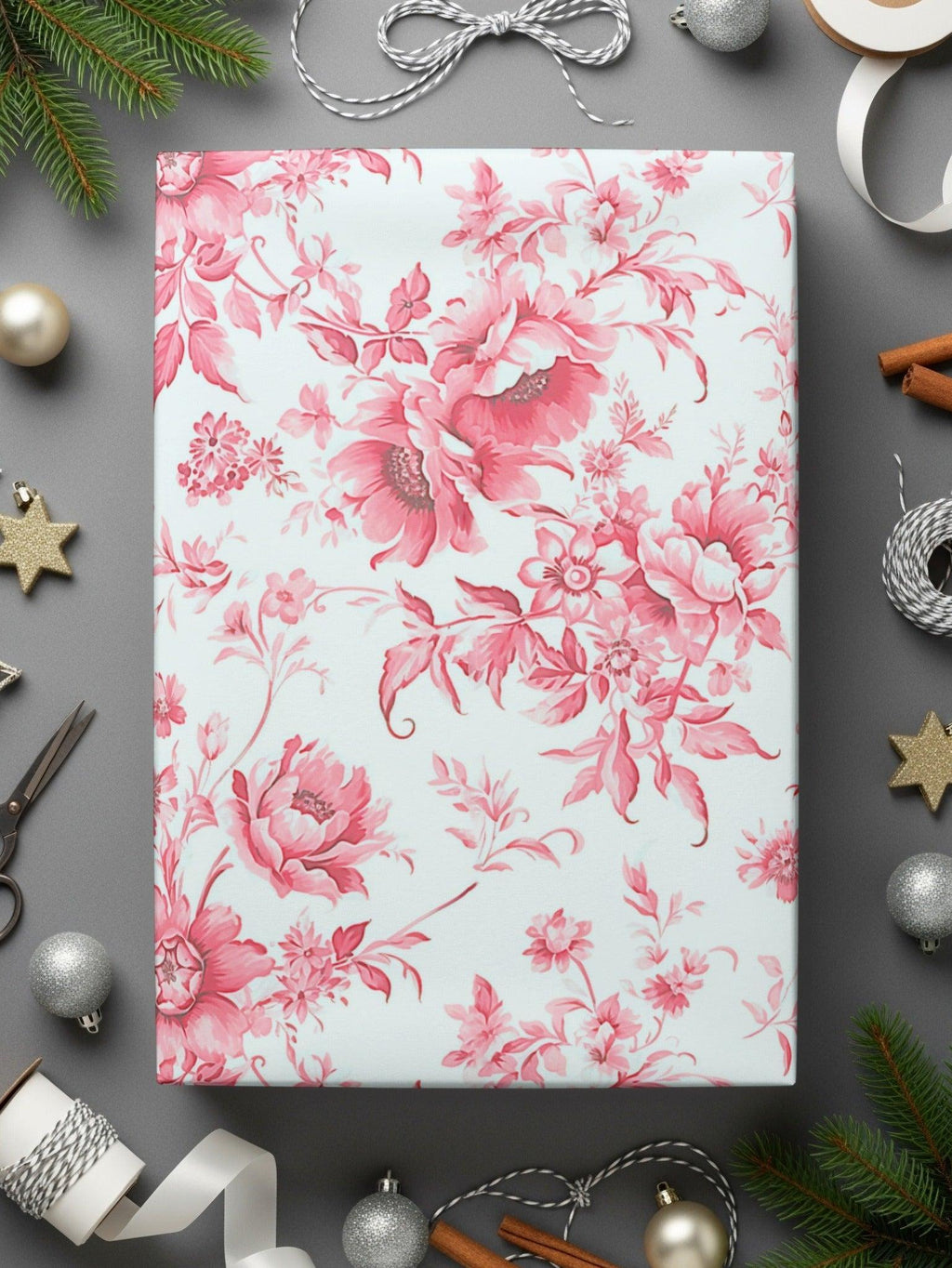 Floral Digital Paper, Seamless Pink Flower Pattern, 2 Scale JPEG Files, Fabric Design, Scrapbooking Paper, Vintage Flower Art, Digital - Moore and Mountain