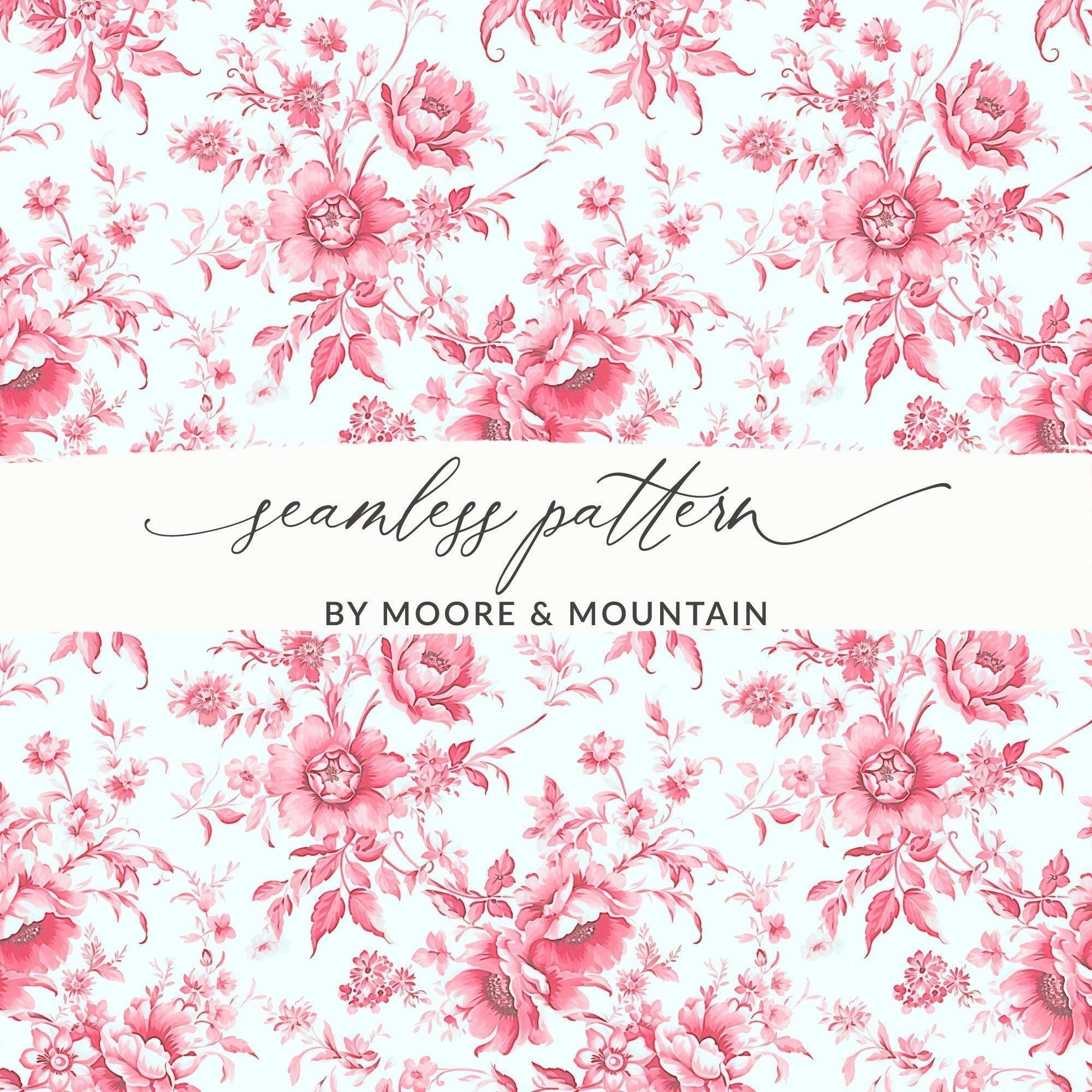 Floral Digital Paper, Seamless Pink Flower Pattern, 2 Scale JPEG Files, Fabric Design, Scrapbooking Paper, Vintage Flower Art, Digital - Moore and Mountain