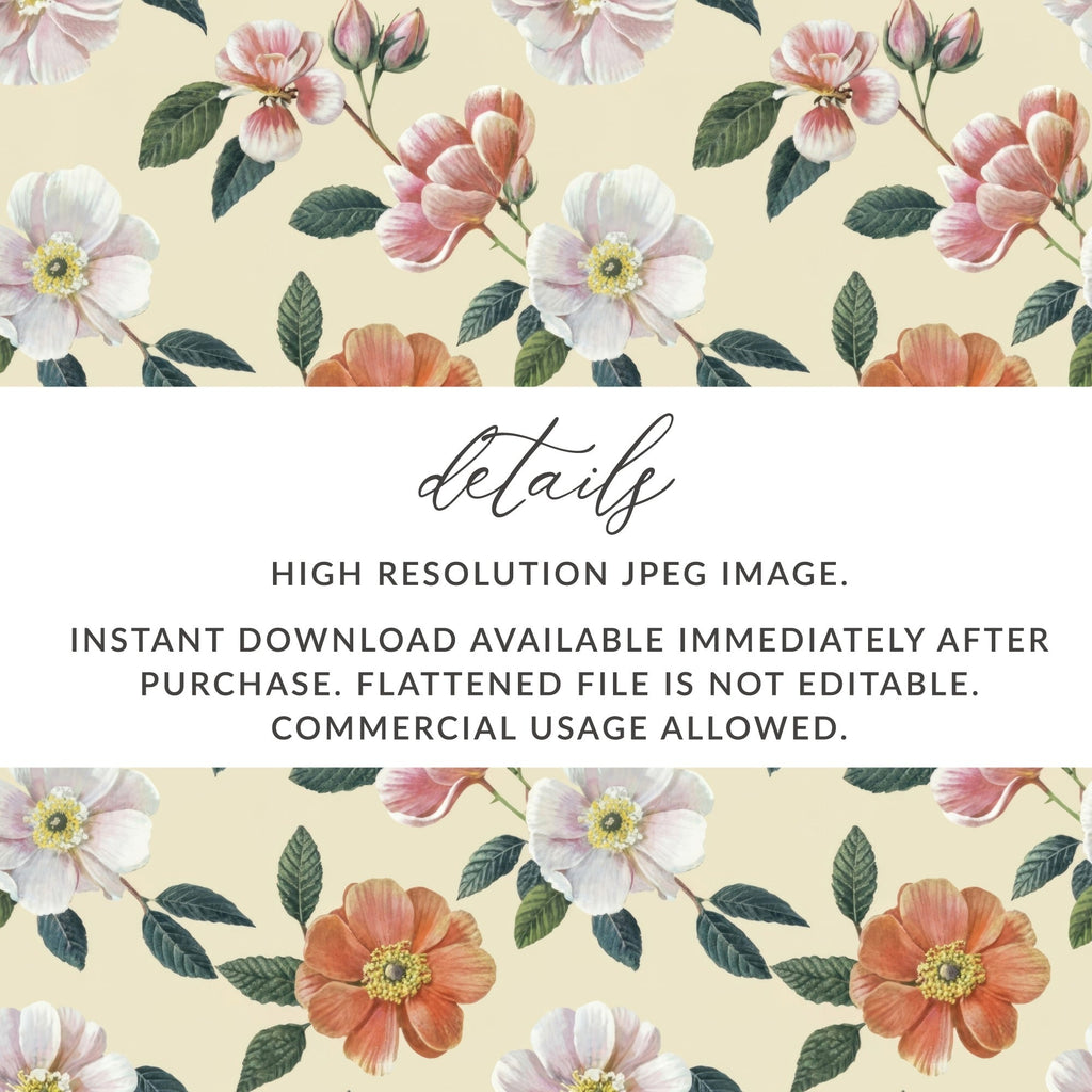 Floral Digital Paper, Seamless Rose Pattern, Pink and White Flower, Floral Background, Commercial Use Digital Designs - Moore and Mountain
