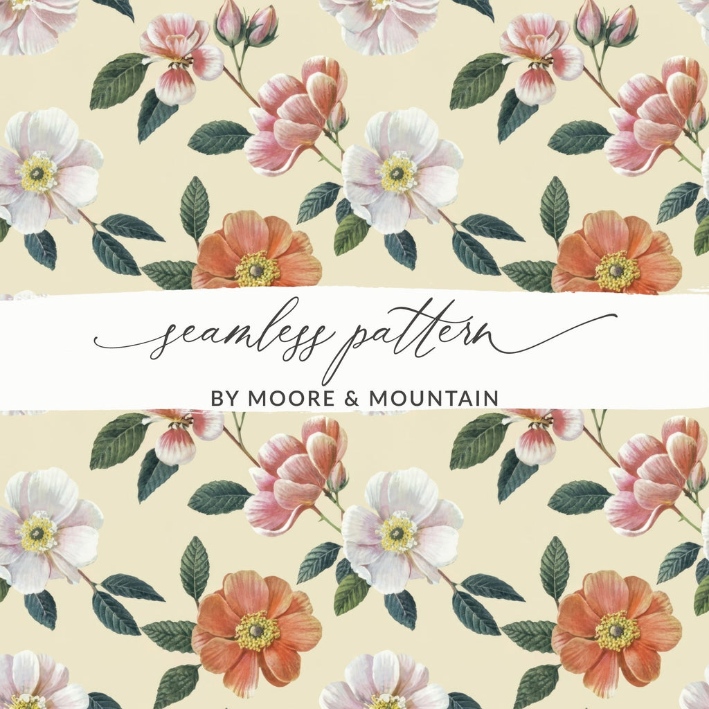 Floral Digital Paper, Seamless Rose Pattern, Pink and White Flower, Floral Background, Commercial Use Digital Designs - Moore and Mountain