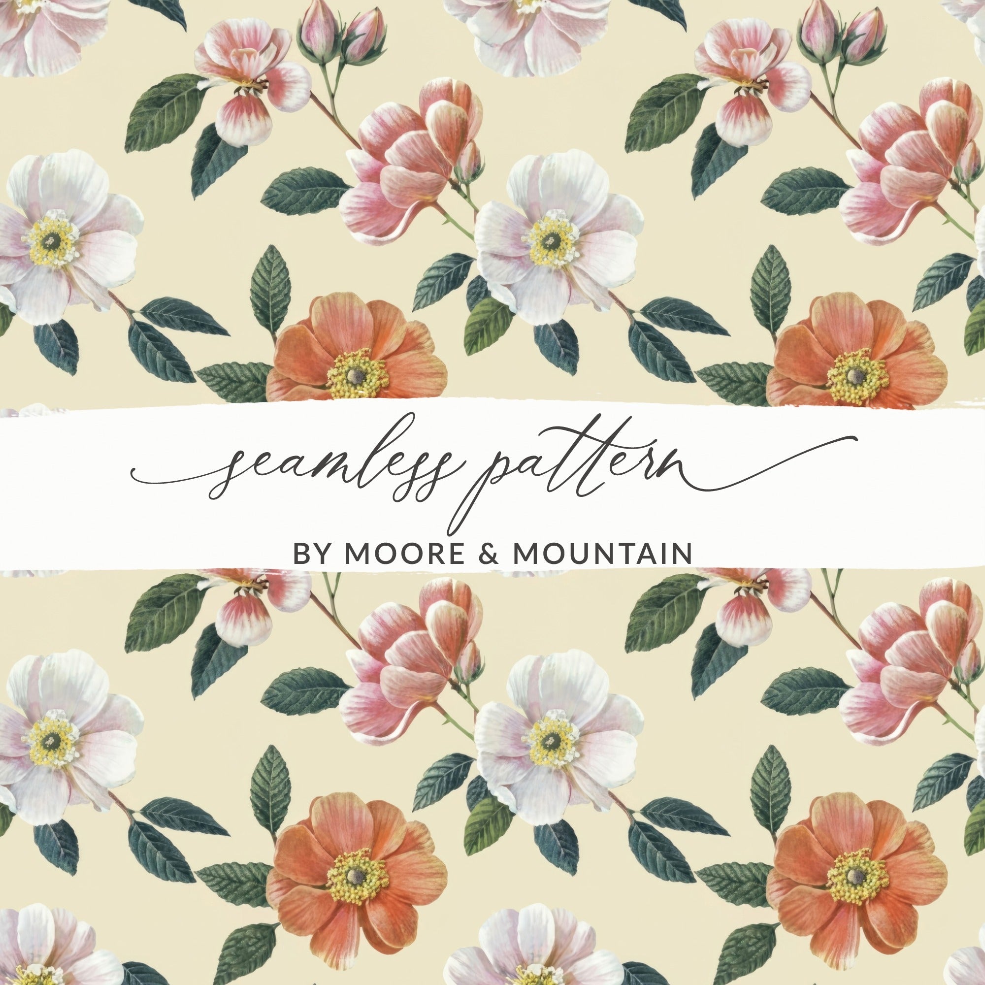 Floral Digital Paper, Seamless Rose Pattern, Pink and White Flower, Floral Background, Commercial Use Digital Designs - Moore and Mountain