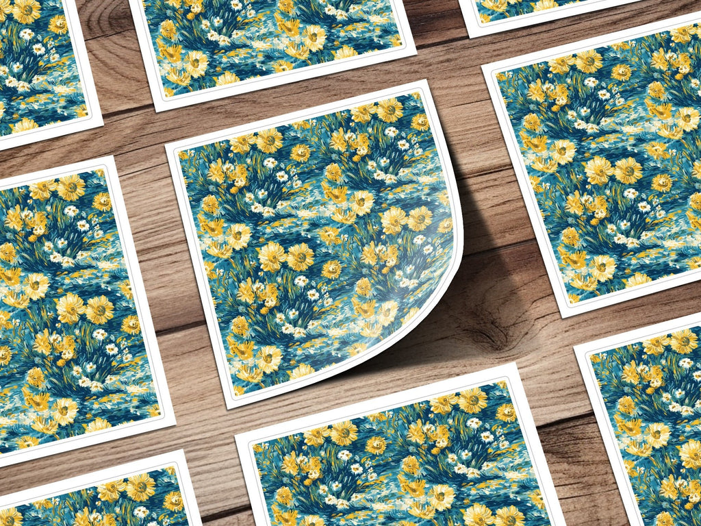 Floral Digital Paper, Seamless Sunflower Pattern, Botanical Scrapbook Paper, Teal and Yellow Floral Print, Flower Background Digital - Moore and Mountain