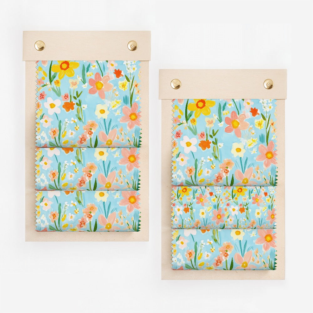 Bright Floral and Blue Background Samples Display