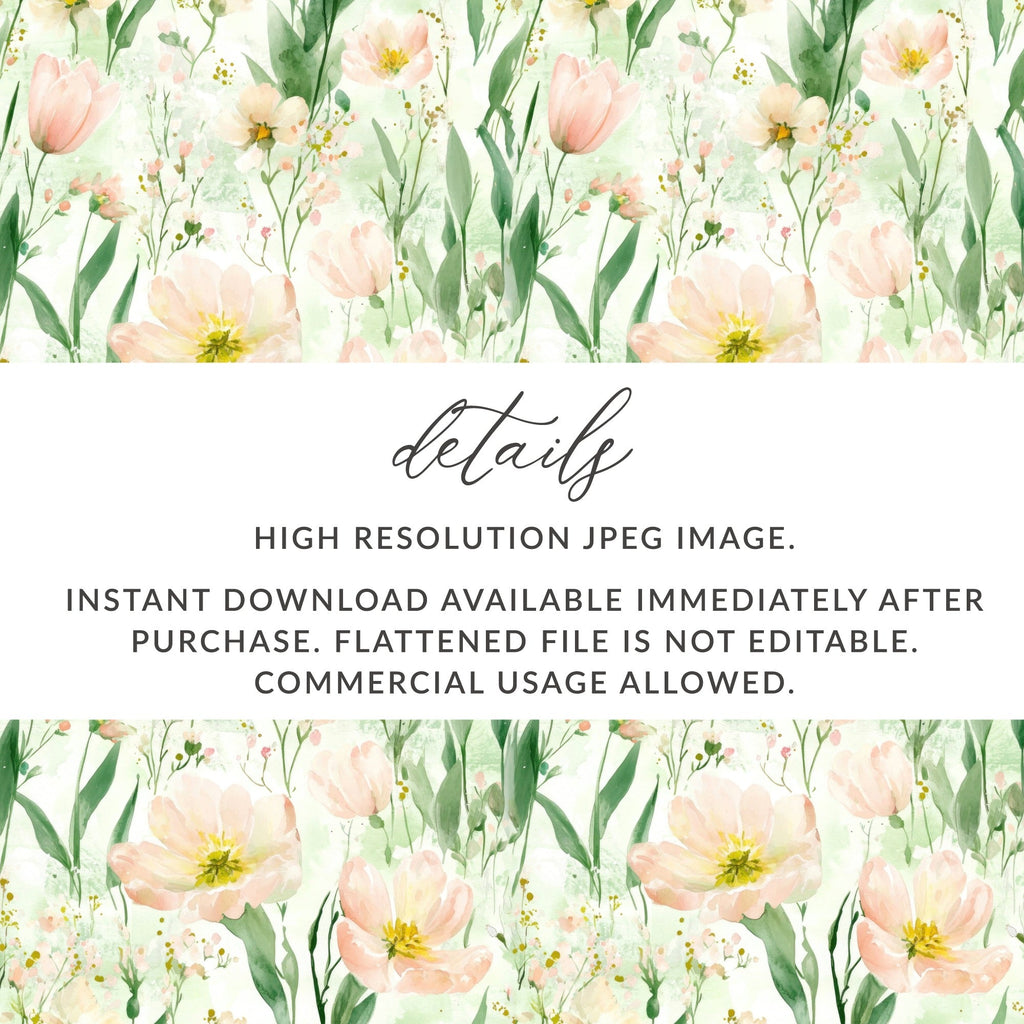 Floral Digital Paper, Tulip Seamless Pattern, Watercolor Flowers, Digital Scrapbook Paper, Fabric Design, Digital Download, Commercial Use - Moore and Mountain