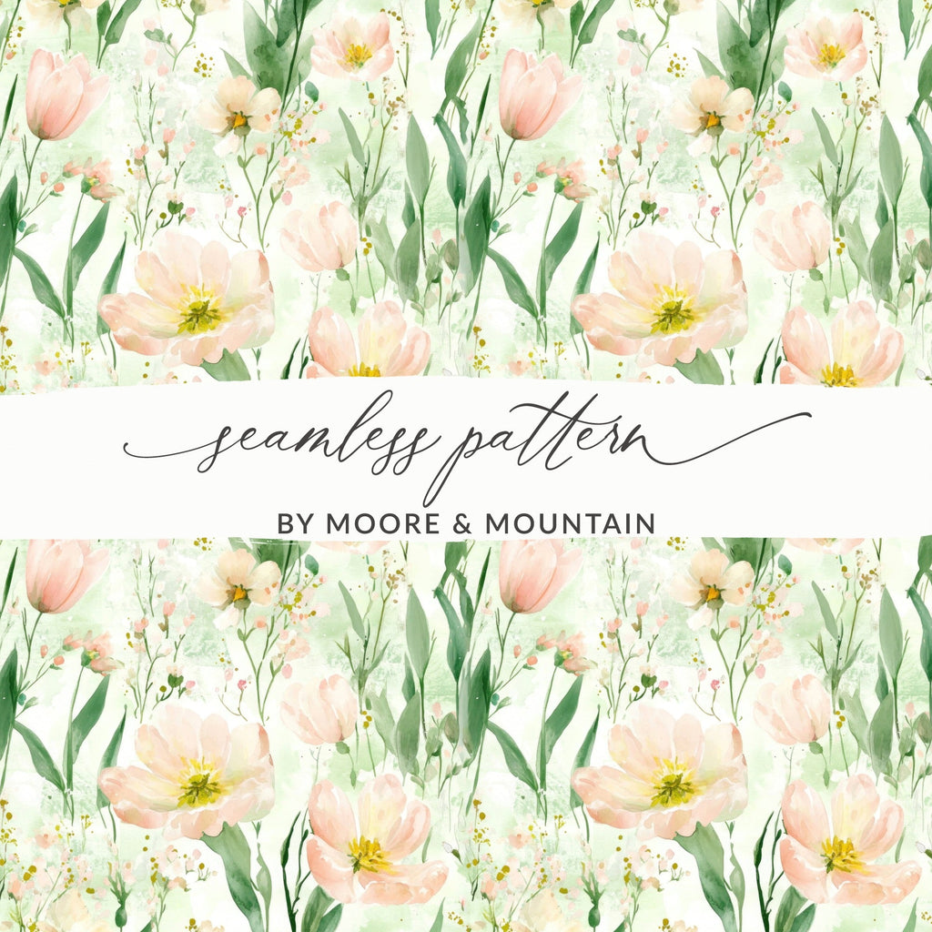 Floral Digital Paper, Tulip Seamless Pattern, Watercolor Flowers, Digital Scrapbook Paper, Fabric Design, Digital Download, Commercial Use - Moore and Mountain