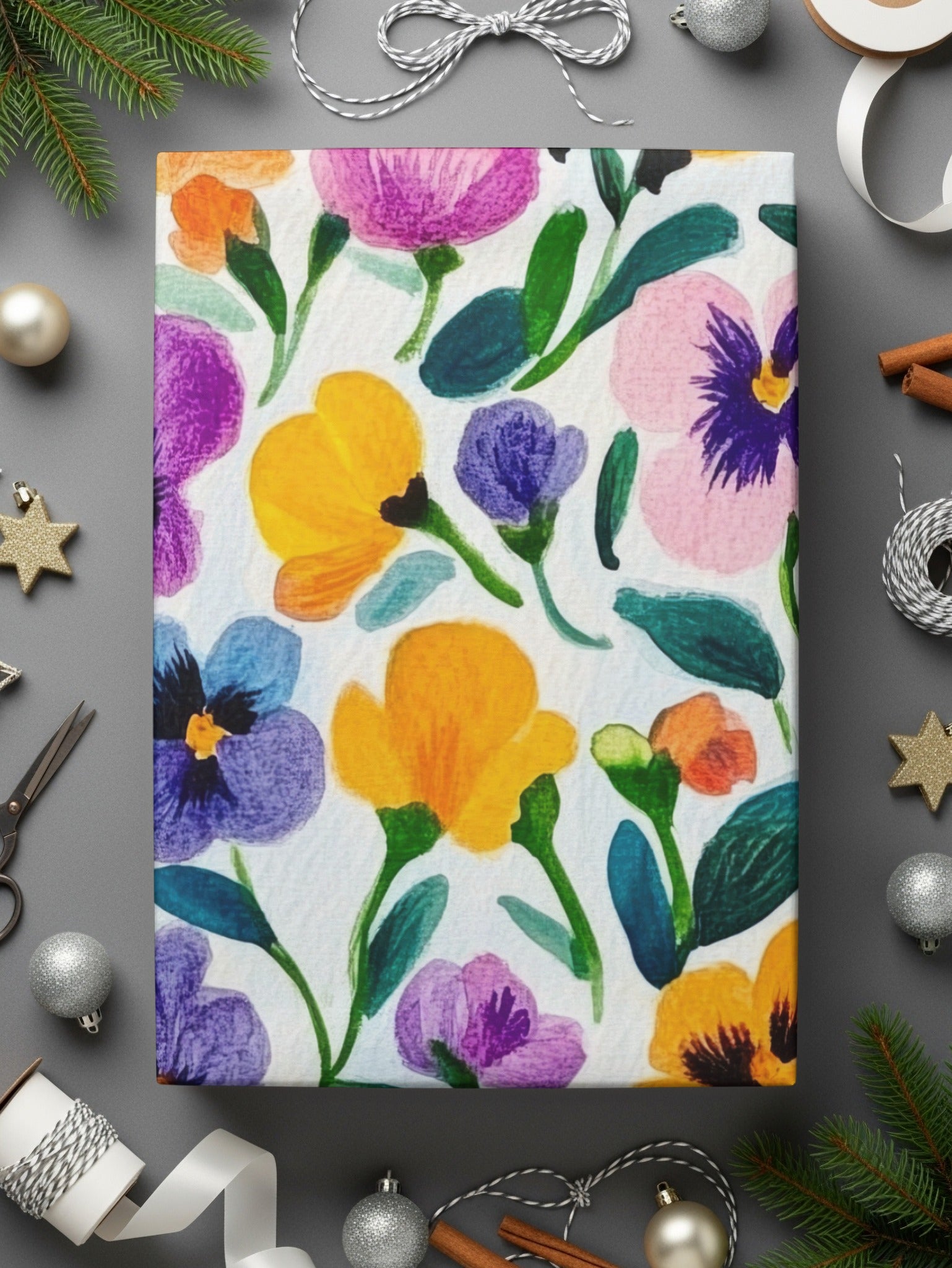 Colorful Floral Gift Wrap with Vibrant Blooming Flowers