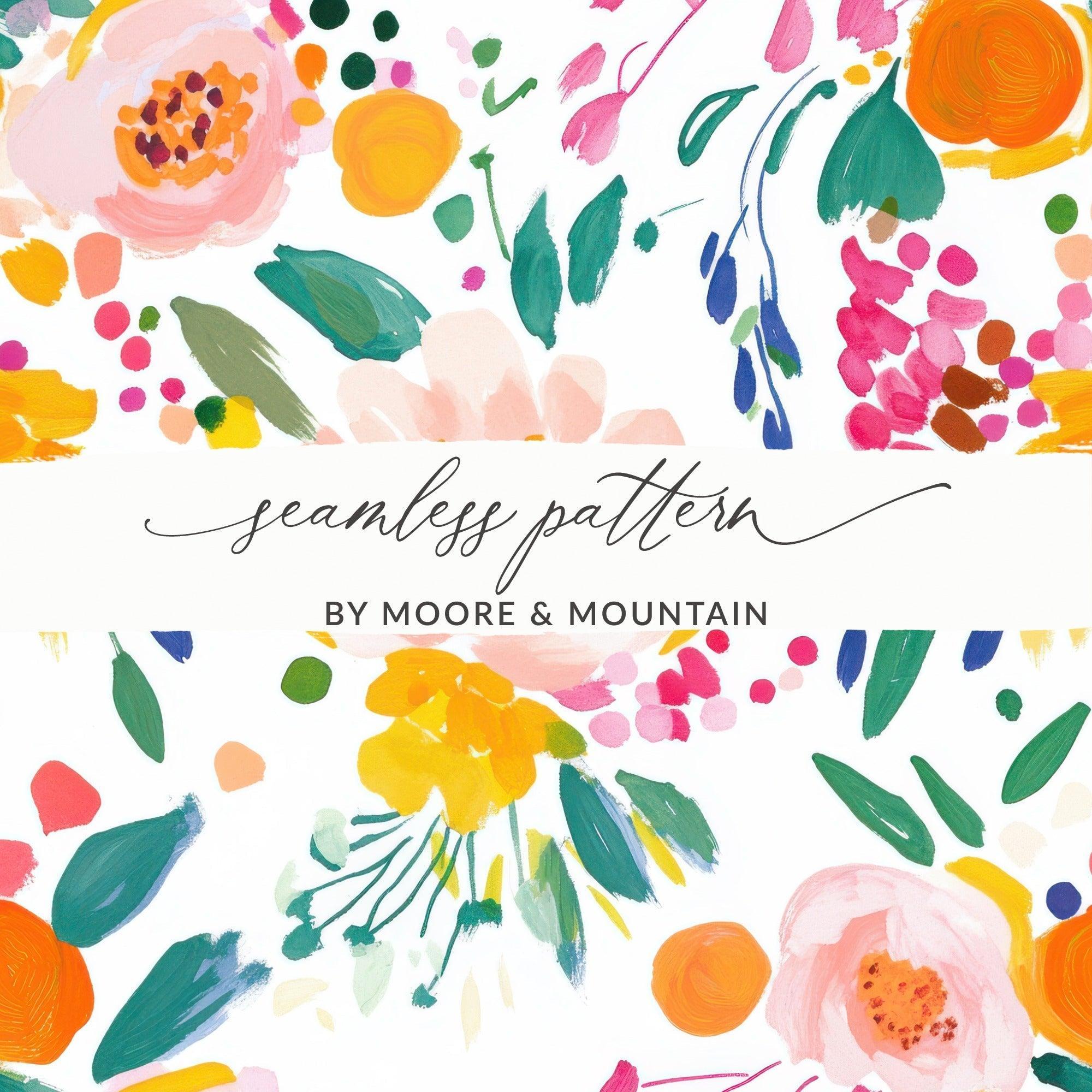 Floral Digital Paper, Watercolor Flower Pattern, Seamless Repeat Pattern, Digital Download for Fabric Design, Scrapbooking, Backgrounds - Moore and Mountain