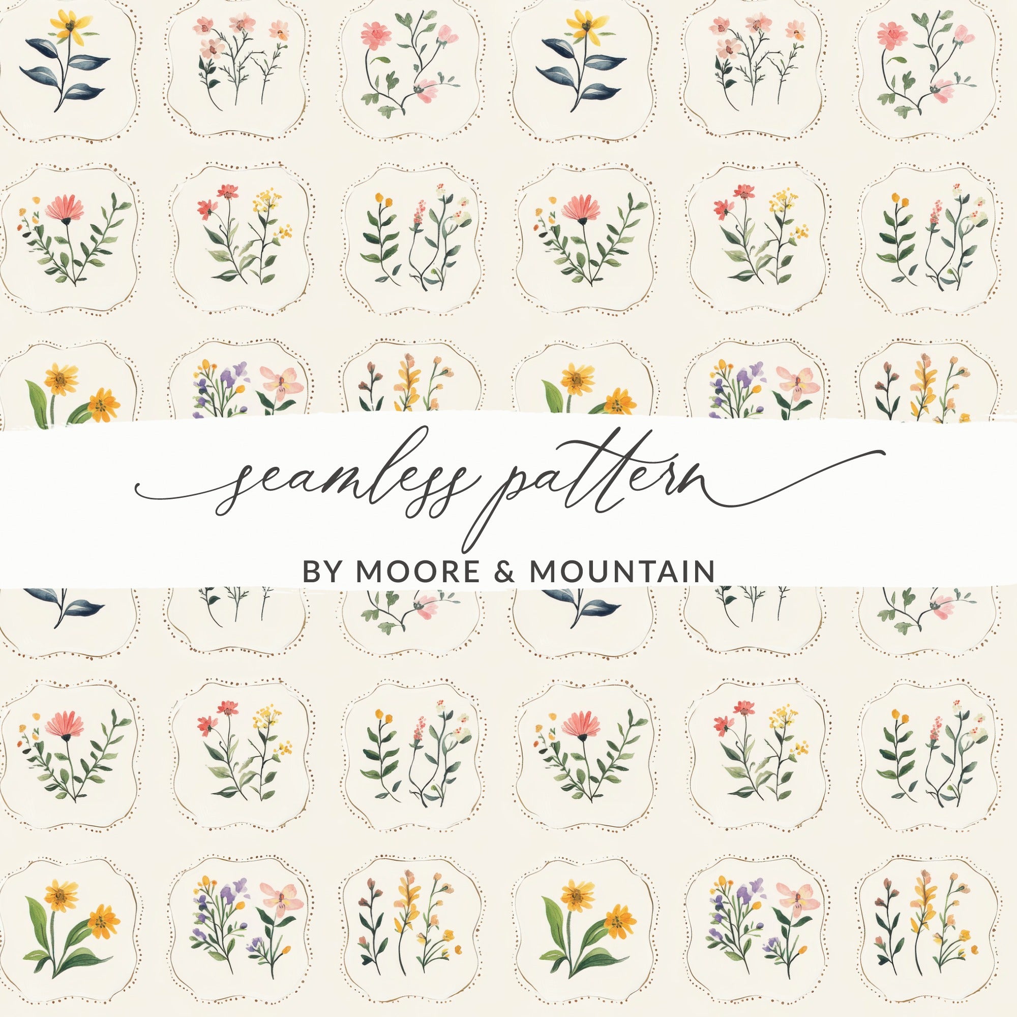 Floral Digital Paper, Watercolor Flower Seamless Pattern, Botanical Printable Design, Scrapbook Paper Digital Download, Floral Art Design - Moore and Mountain