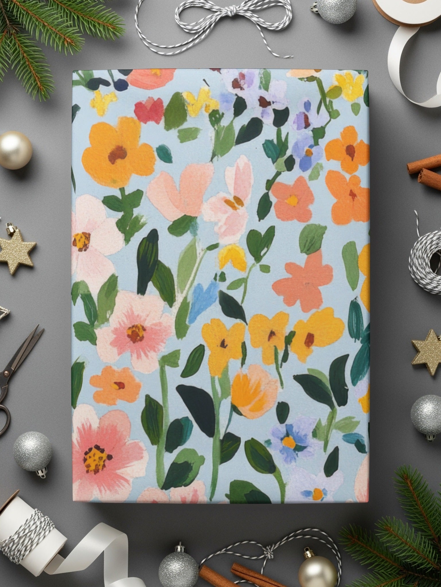 Colorful Floral Design Gift Wrapping Paper Sheet
