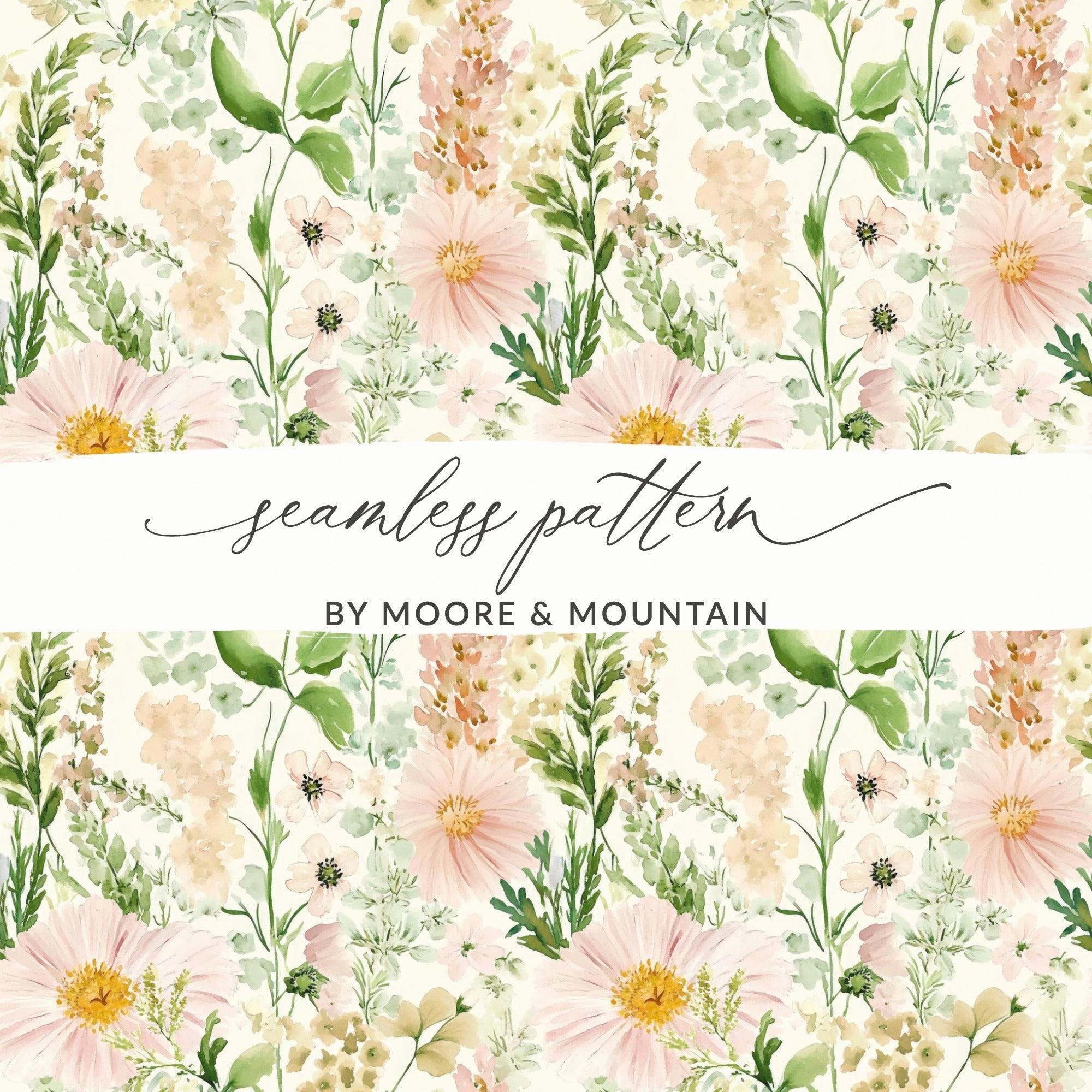 Floral Digital Paper, Watercolor Flowers Pattern, Seamless Floral Design, Pink Daisy Repeat Pattern, Delicate Floral Print for Digital - Moore and Mountain