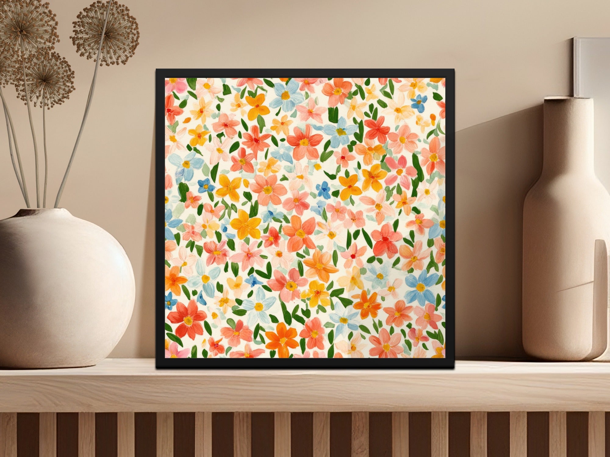 Colorful Floral Pattern Framed Art Print Decor Piece