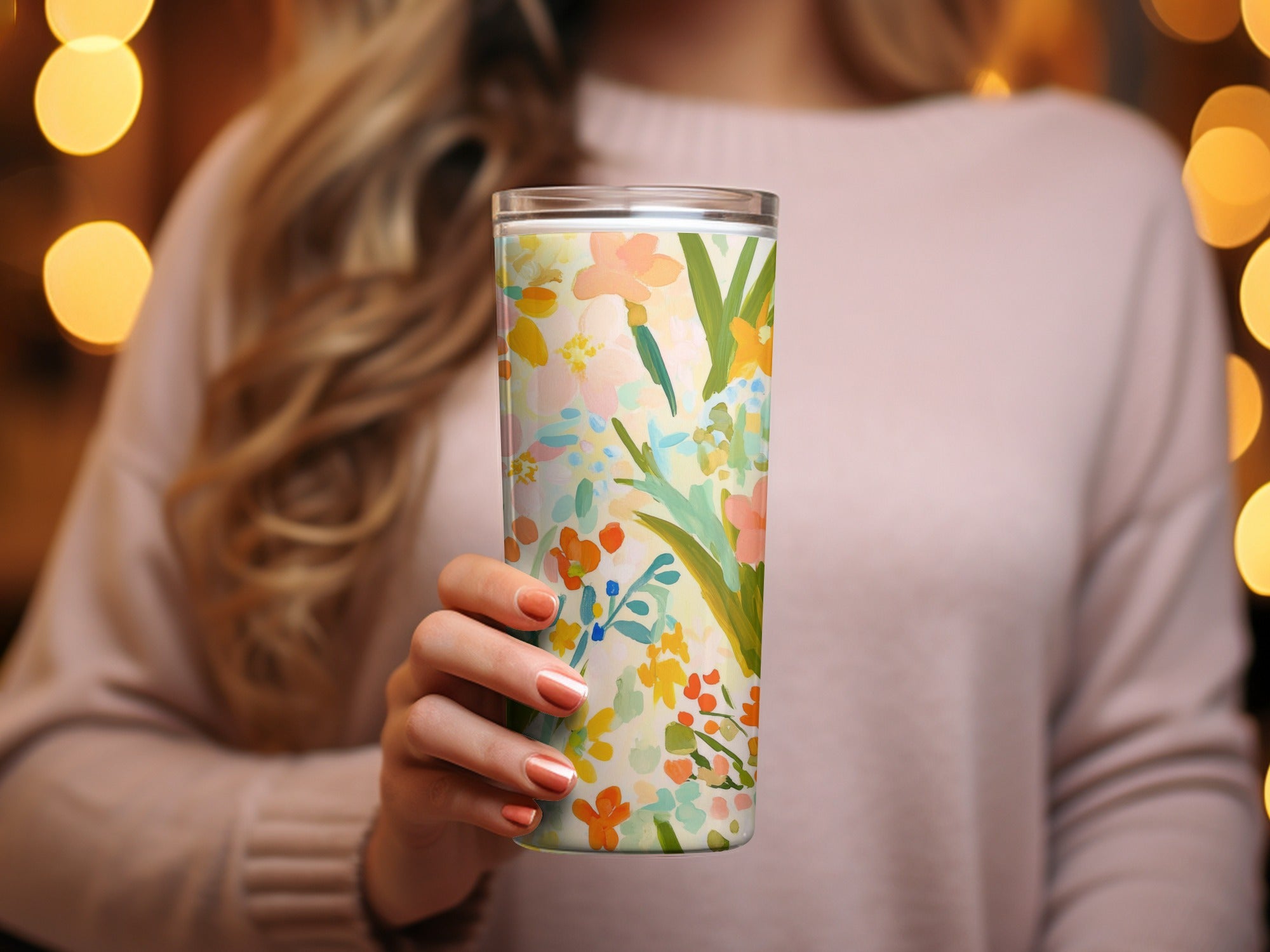 Floral Abstract Pattern Thermal Insulated Tumbler Cup