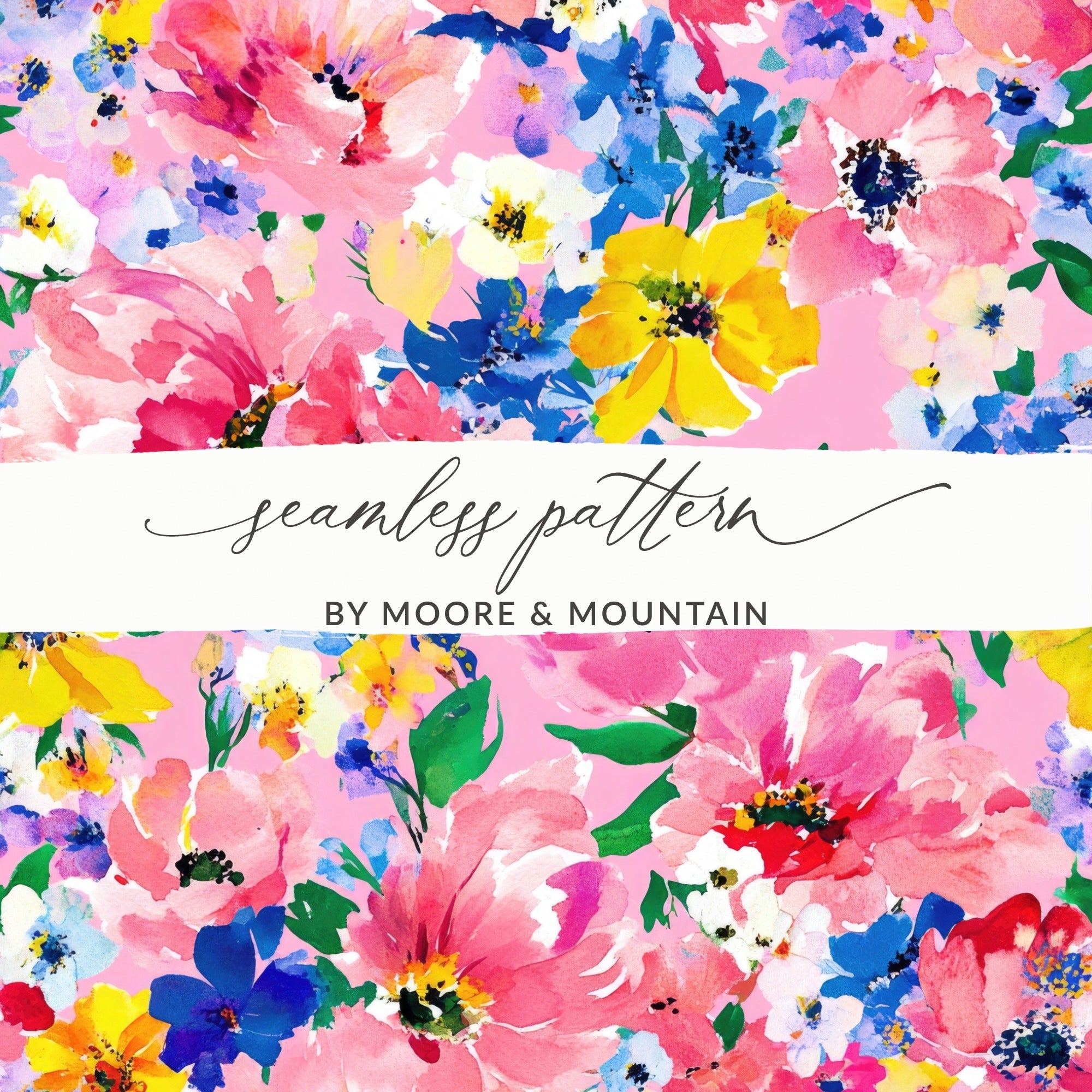 Floral Digital Paper, Watercolor Flowers Seamless Pattern, Colorful Floral Background, Pink Flower, Digital Download, Commercial Use - Moore and Mountain