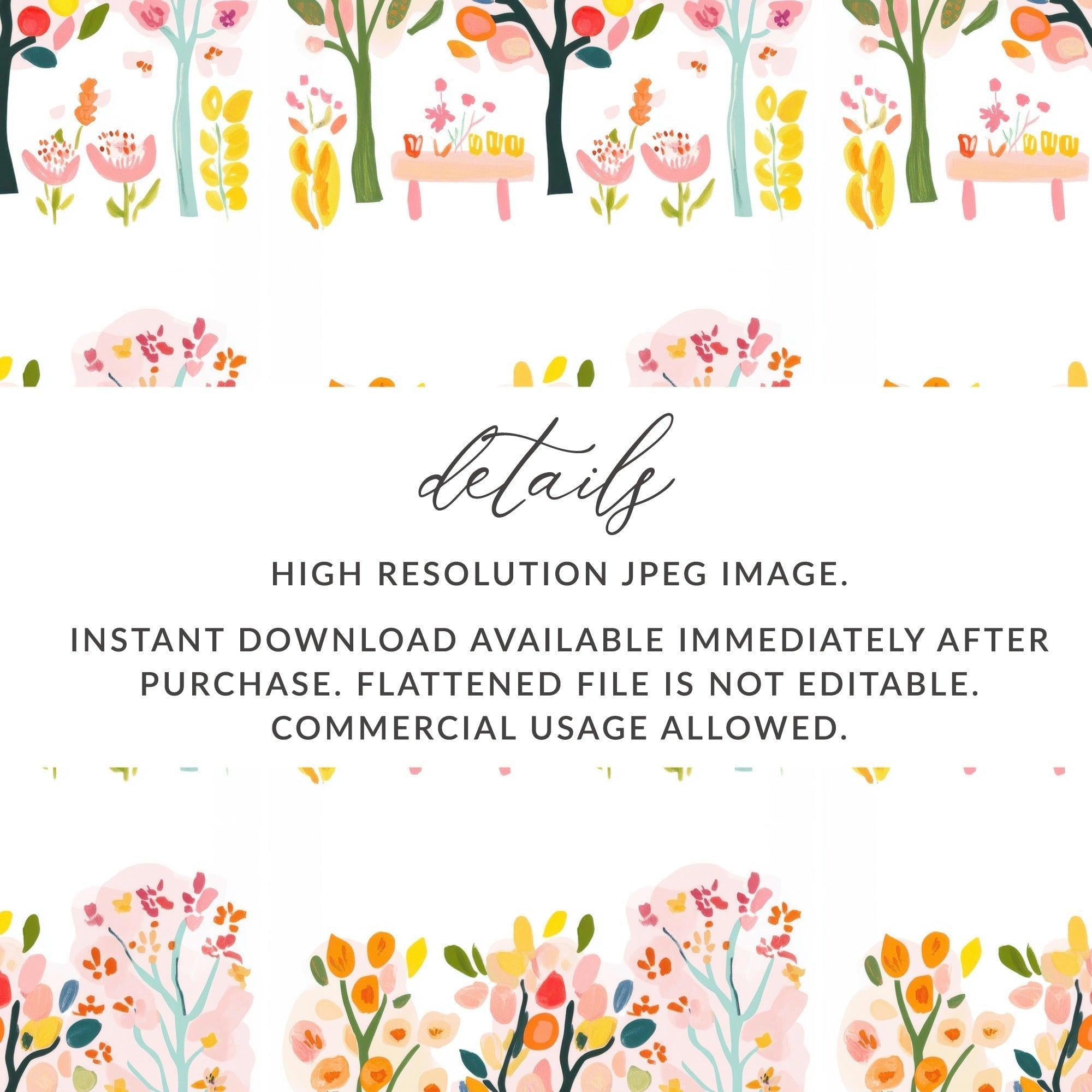 Floral Digital Paper, Watercolor Flowers, Seamless Pattern Digital, Spring Garden Design, Fabric Design, Scrapbooking, 12x12 JPEG - Moore and Mountain
