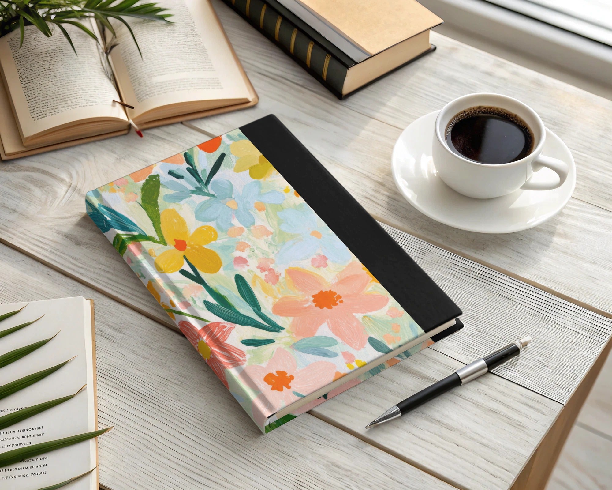 Floral Pattern Notebook with Black Binding