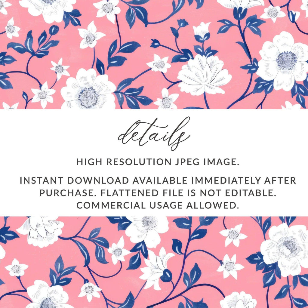 Floral Digital Paper, White Flowers Pattern, Pink Seamless Pattern, Botanical Digital Print, Fabric Design, Scrapbook Paper, Floral Art - Moore and Mountain