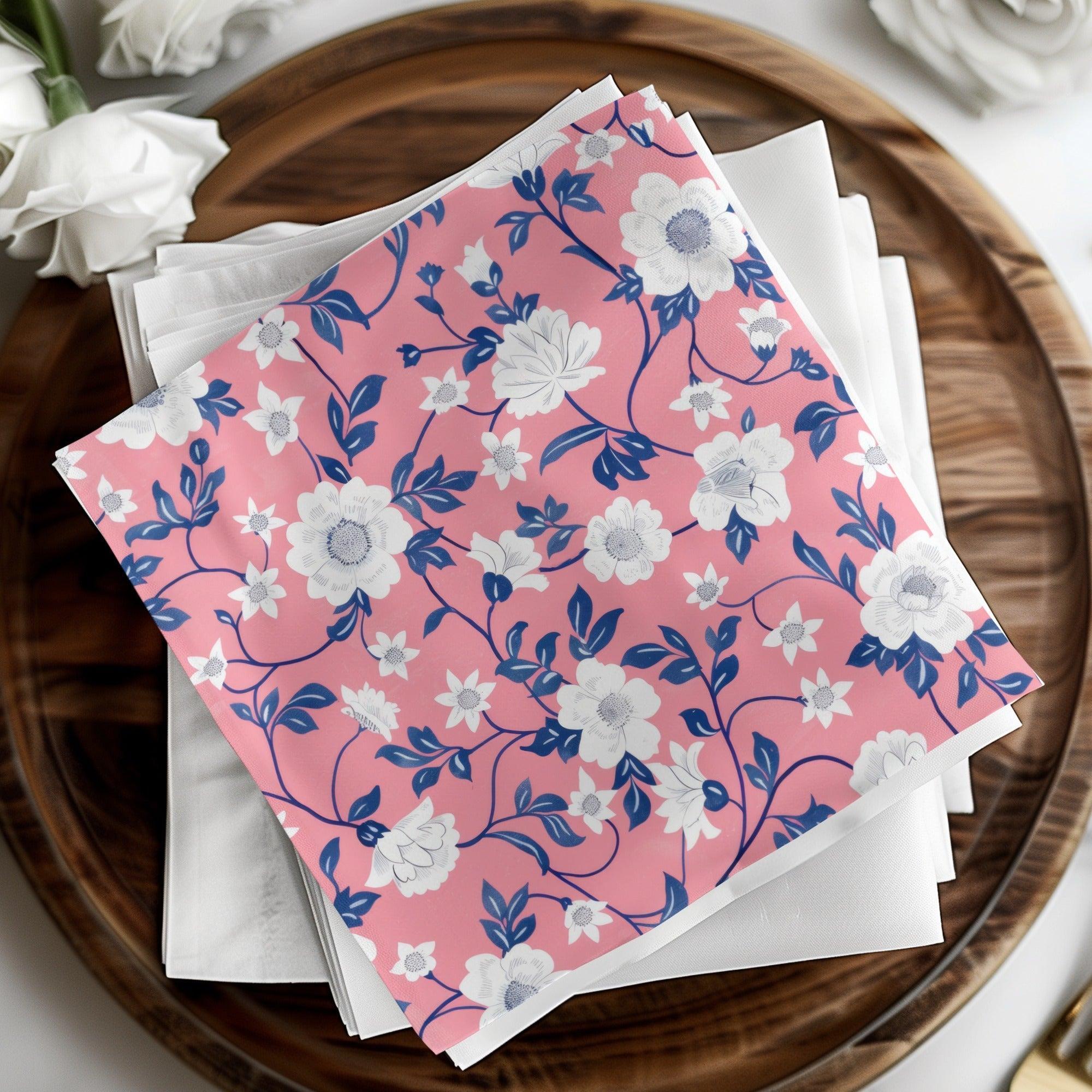Floral Digital Paper, White Flowers Pattern, Pink Seamless Pattern, Botanical Digital Print, Fabric Design, Scrapbook Paper, Floral Art - Moore and Mountain