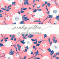Floral Digital Paper, White Flowers Pattern, Pink Seamless Pattern, Botanical Digital Print, Fabric Design, Scrapbook Paper, Floral Art - Moore and Mountain