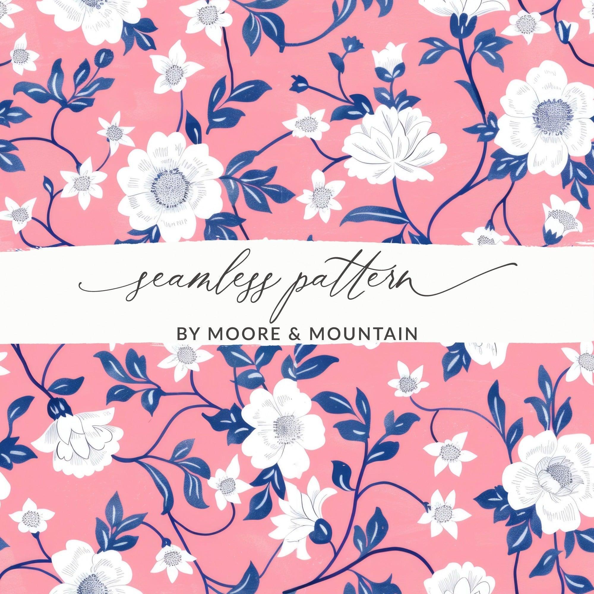 Floral Digital Paper, White Flowers Pattern, Pink Seamless Pattern, Botanical Digital Print, Fabric Design, Scrapbook Paper, Floral Art - Moore and Mountain