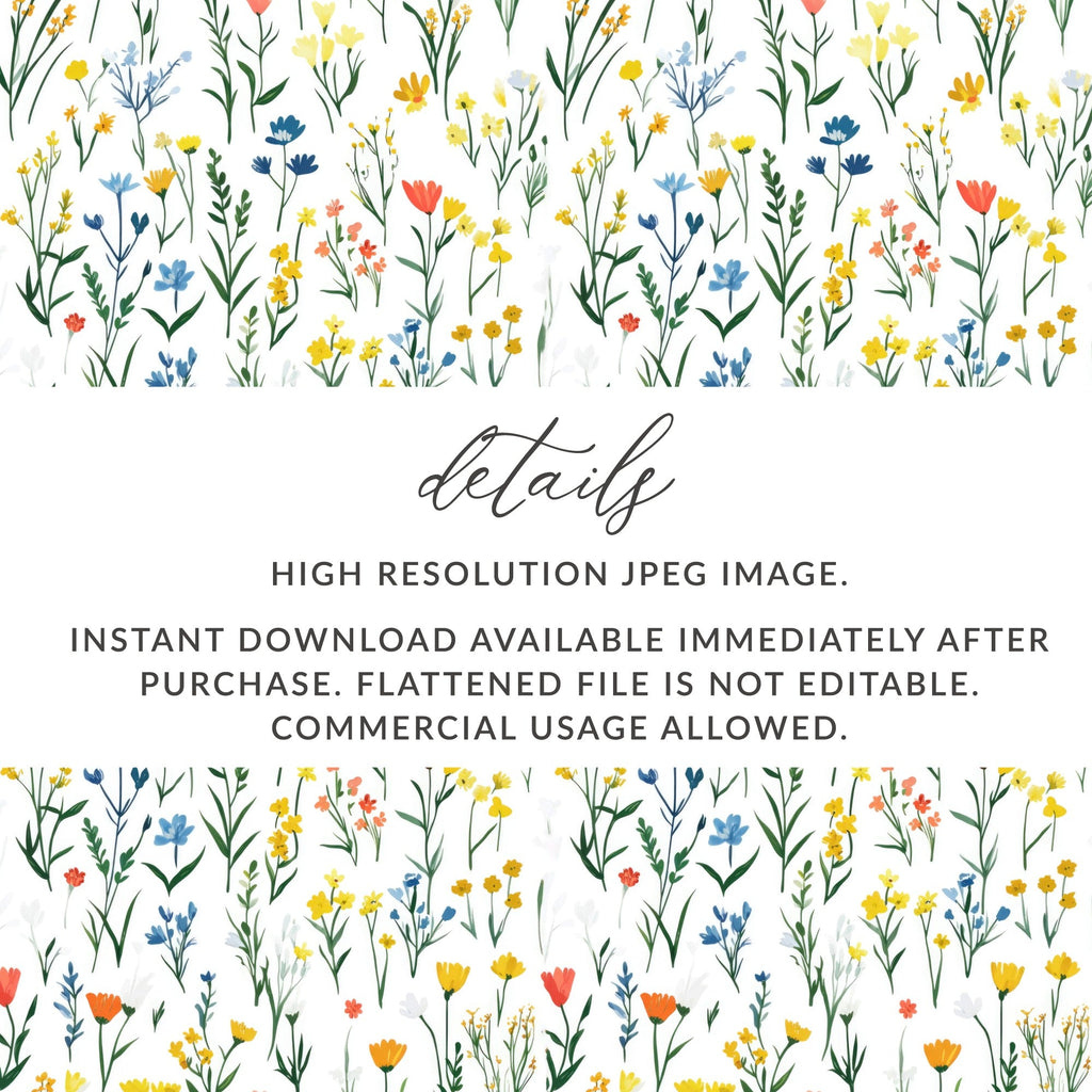 Floral Digital Paper, Wildflower Seamless Pattern, Botanical Print, Colorful Flowers, Fabric Design, Scrapbooking Paper, Digital Download - Moore and Mountain