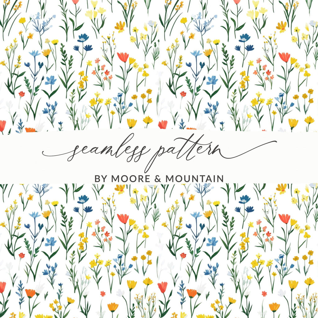 Floral Digital Paper, Wildflower Seamless Pattern, Botanical Print, Colorful Flowers, Fabric Design, Scrapbooking Paper, Digital Download - Moore and Mountain