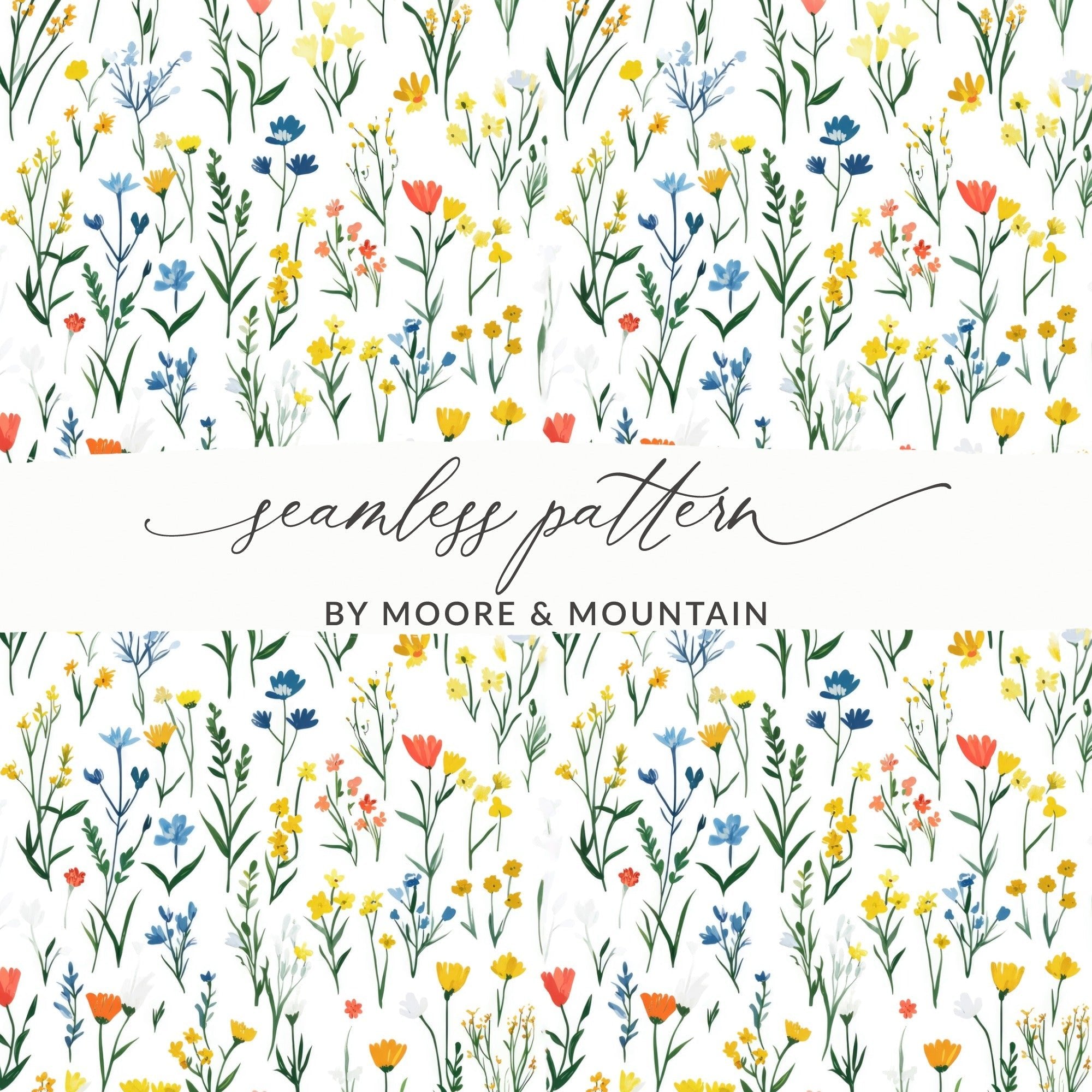Floral Digital Paper, Wildflower Seamless Pattern, Botanical Print, Colorful Flowers, Fabric Design, Scrapbooking Paper, Digital Download - Moore and Mountain