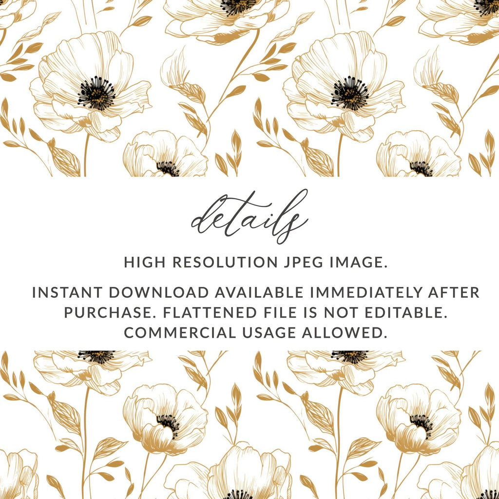 Floral Digital Pattern, Gold Flowers, Seamless Design, Printable Background, Flower Pattern Digital Paper, Botanical Pattern Digital - Moore and Mountain