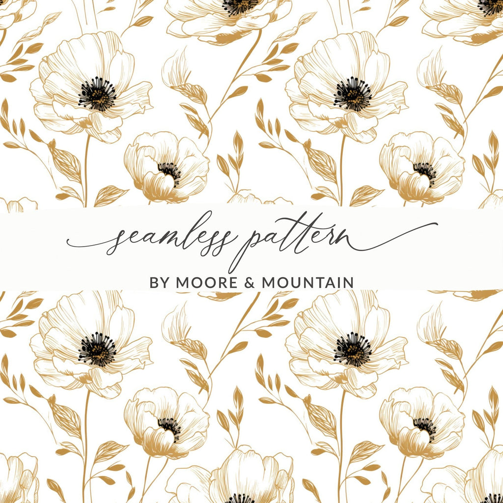 Floral Digital Pattern, Gold Flowers, Seamless Design, Printable Background, Flower Pattern Digital Paper, Botanical Pattern Digital - Moore and Mountain