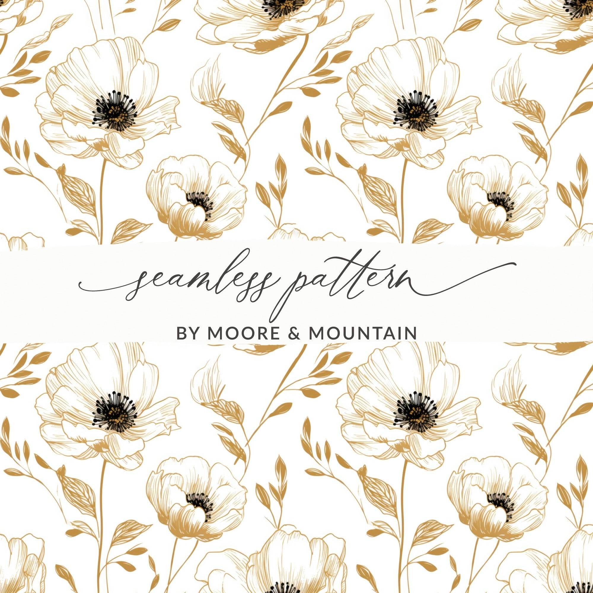 Floral Digital Pattern, Gold Flowers, Seamless Design, Printable Background, Flower Pattern Digital Paper, Botanical Pattern Digital - Moore and Mountain
