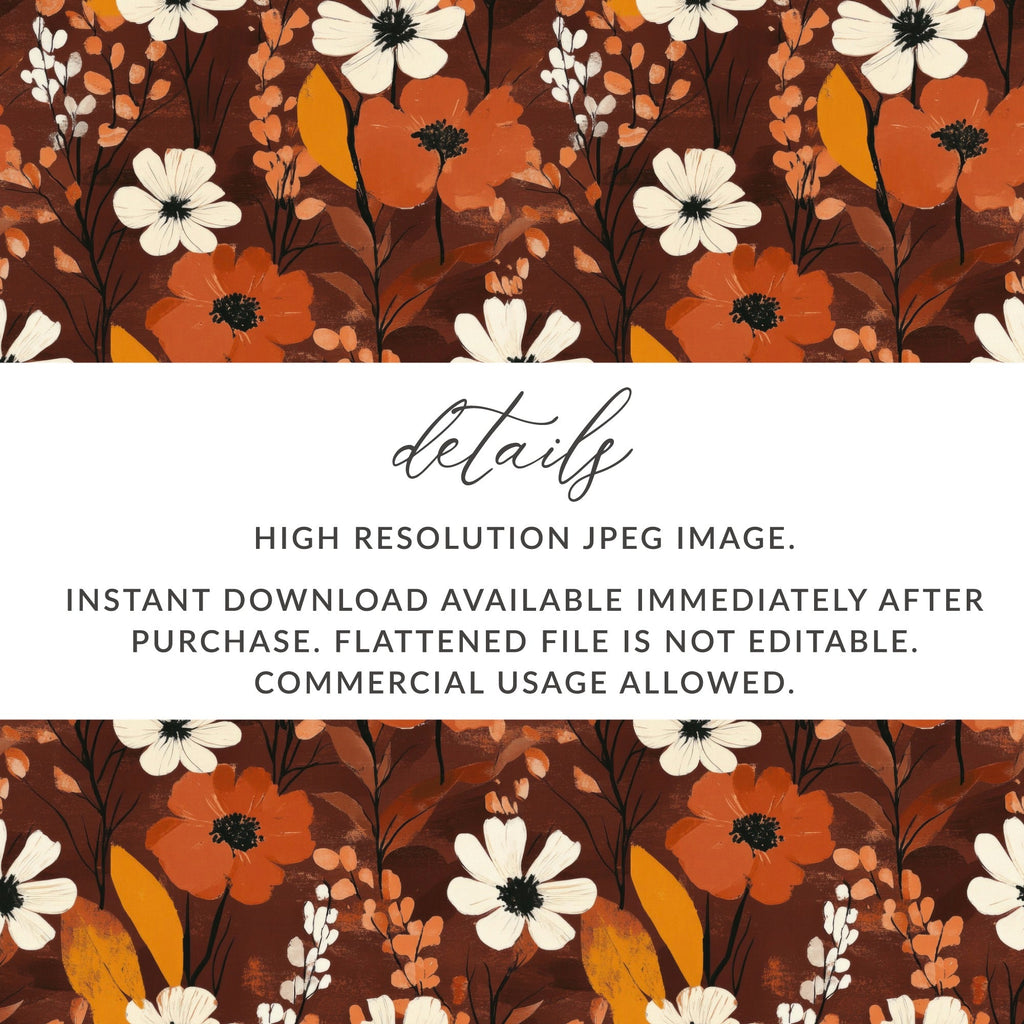 Floral Digital Seamless Pattern, Autumn Flowers, Brown Background, Fabric Design, Paper Craft, Printable, Scrapbooking, Commercial Use - Moore and Mountain