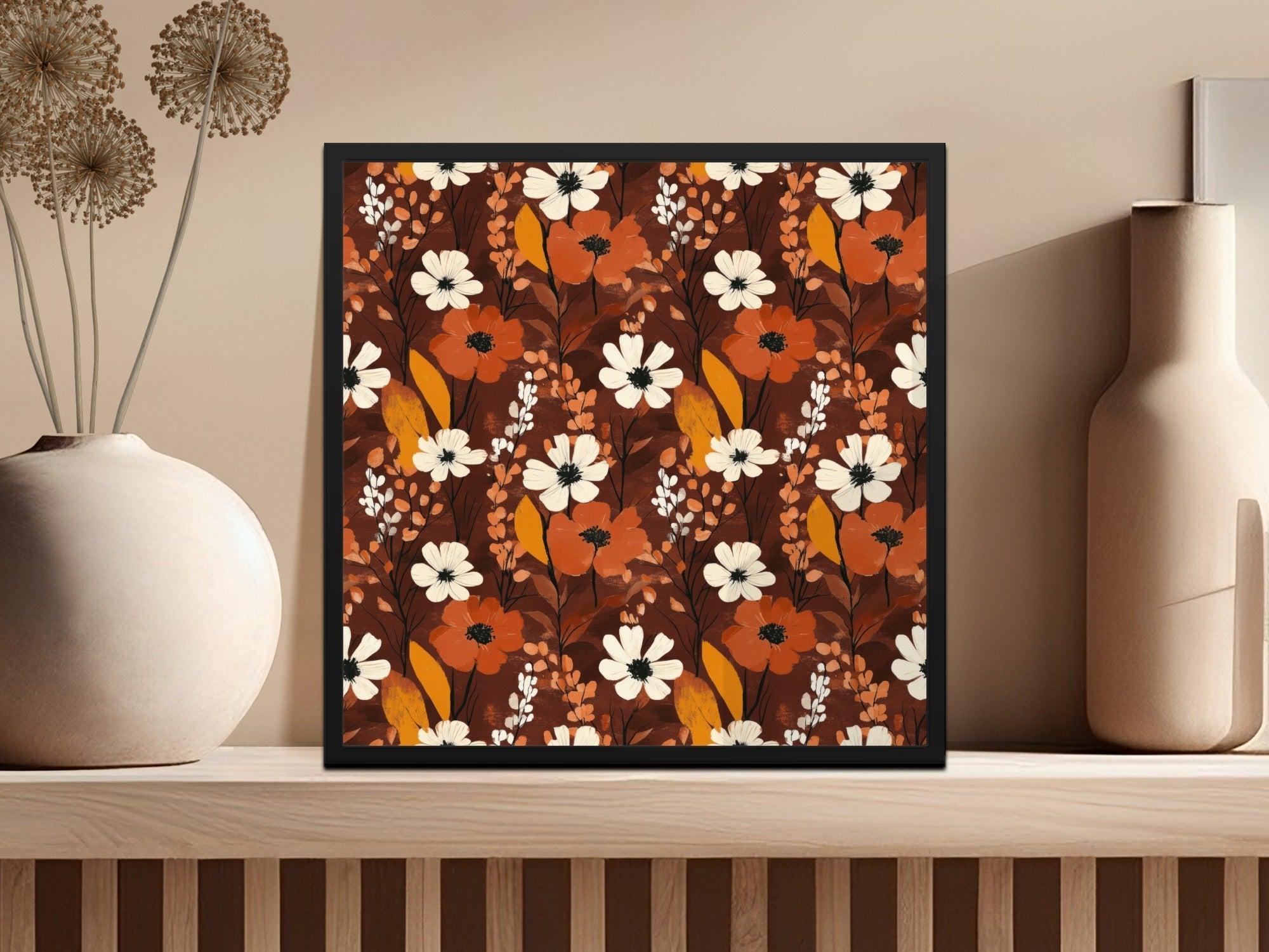 Floral Digital Seamless Pattern, Autumn Flowers, Brown Background, Fabric Design, Paper Craft, Printable, Scrapbooking, Commercial Use - Moore and Mountain