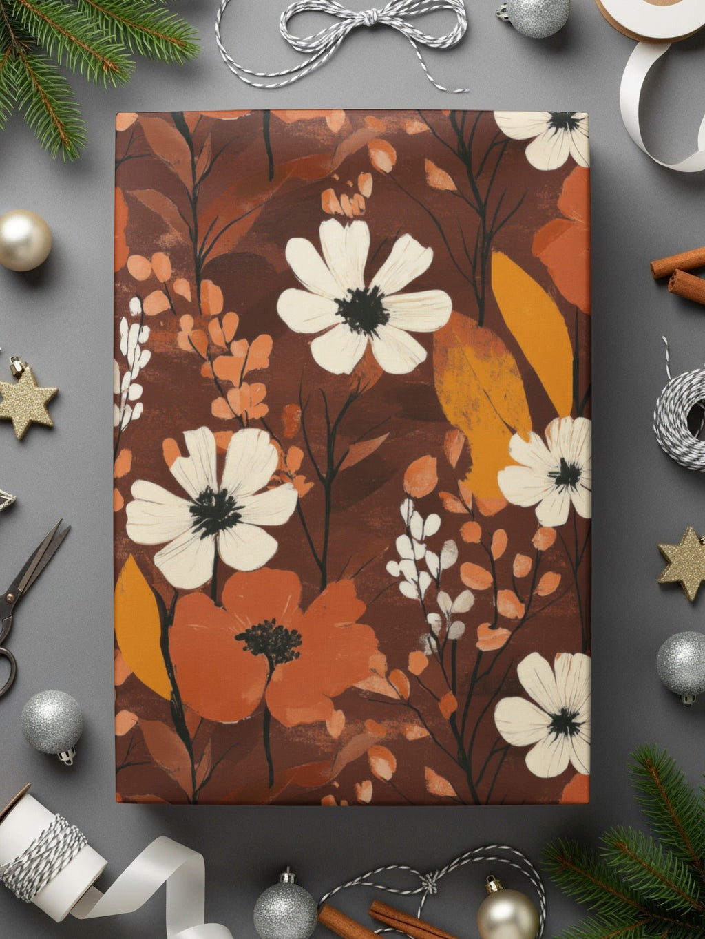 Floral Digital Seamless Pattern, Autumn Flowers, Brown Background, Fabric Design, Paper Craft, Printable, Scrapbooking, Commercial Use - Moore and Mountain