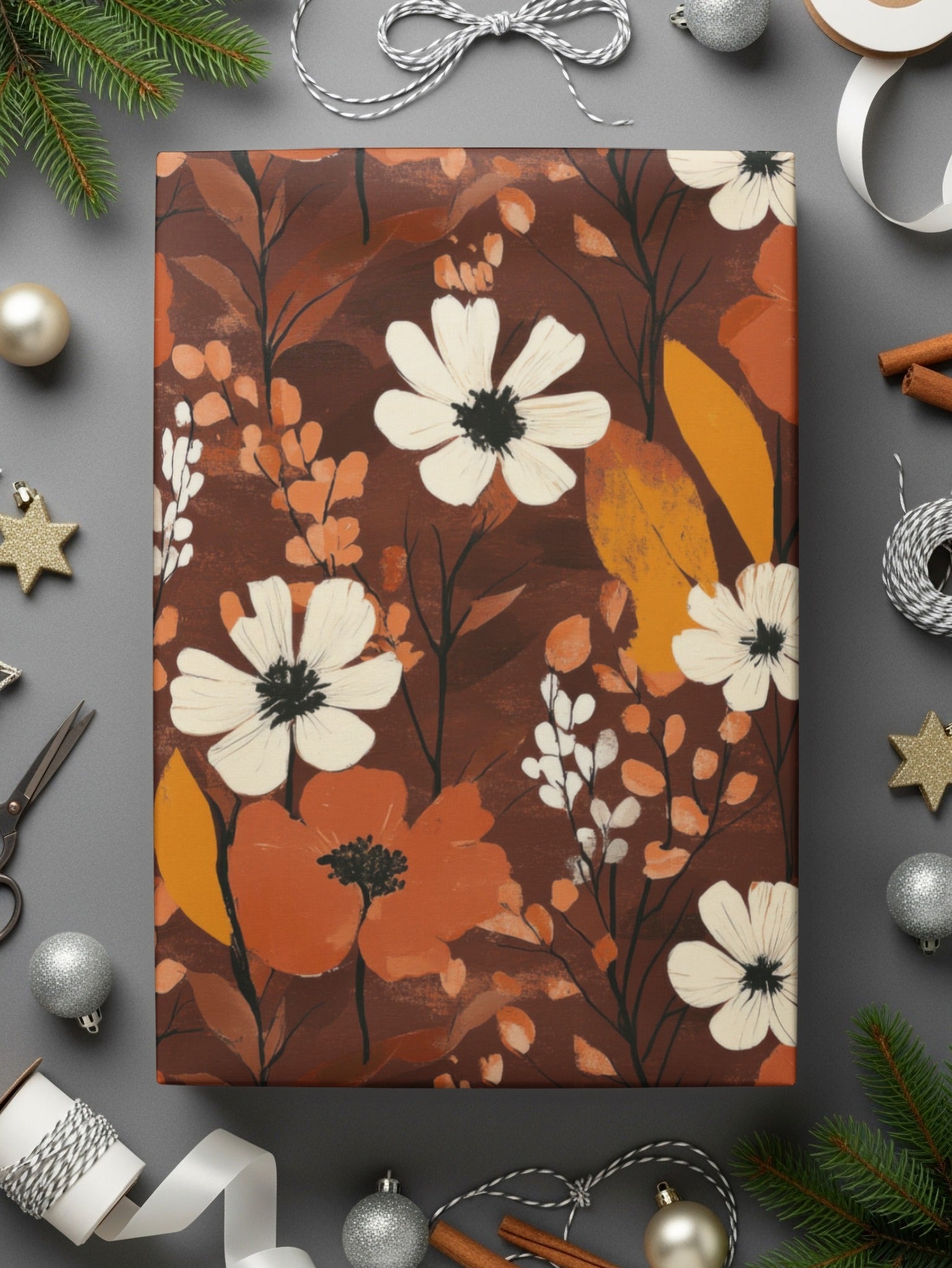 Floral Digital Seamless Pattern, Autumn Flowers, Brown Background, Fabric Design, Paper Craft, Printable, Scrapbooking, Commercial Use - Moore and Mountain